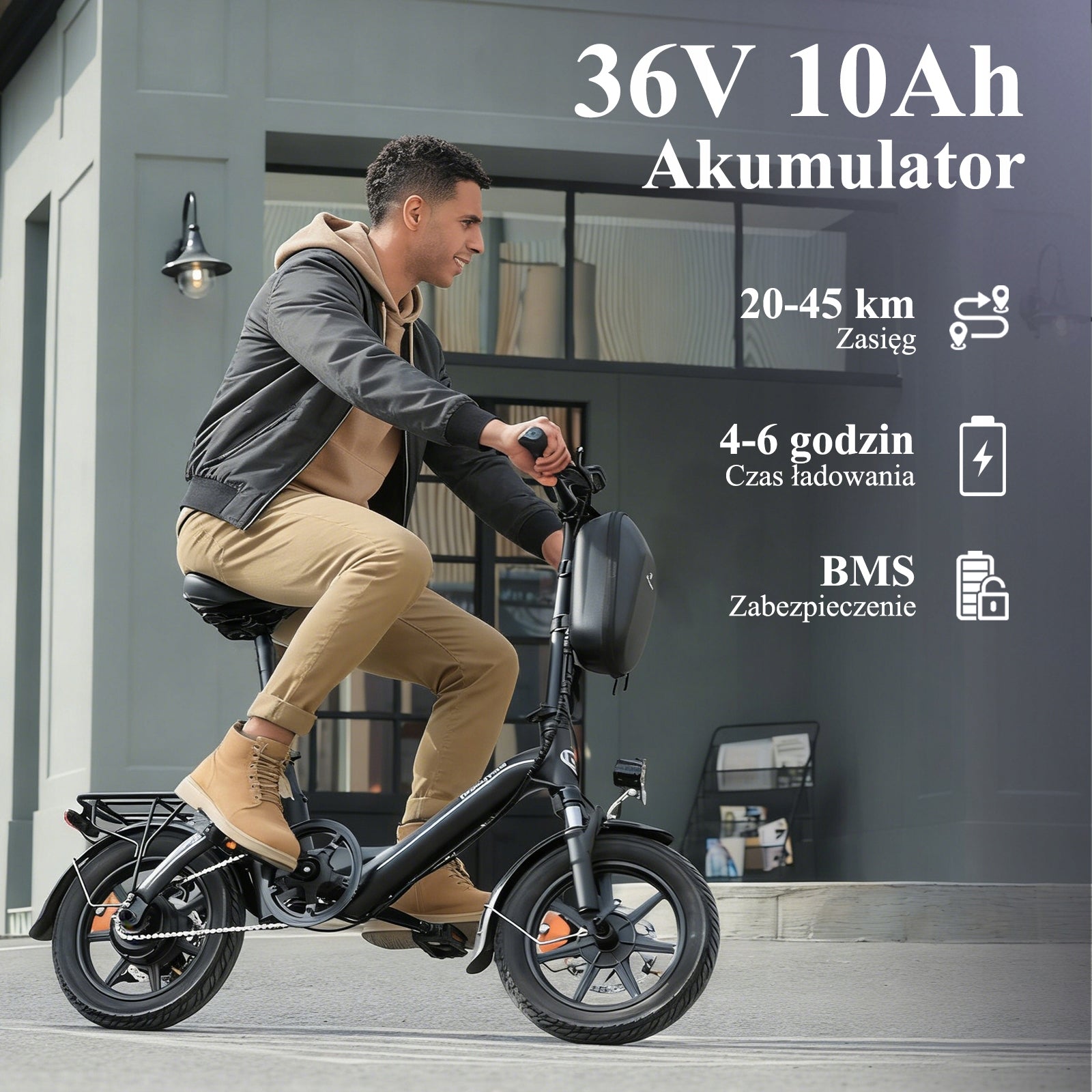 Bodywel 14'' E-Bike 250W City Electric Bike Adults Mini Ebike With Rack Packaging status original