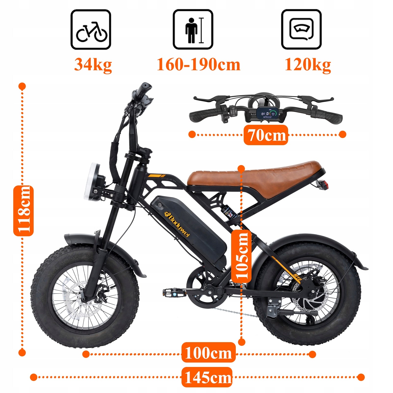 Bodywel Electric Bike 250W E bike E-mountain Bike 48V 13Ah Fatbike 25km/h Maximum rated power electric bike (under 250W)