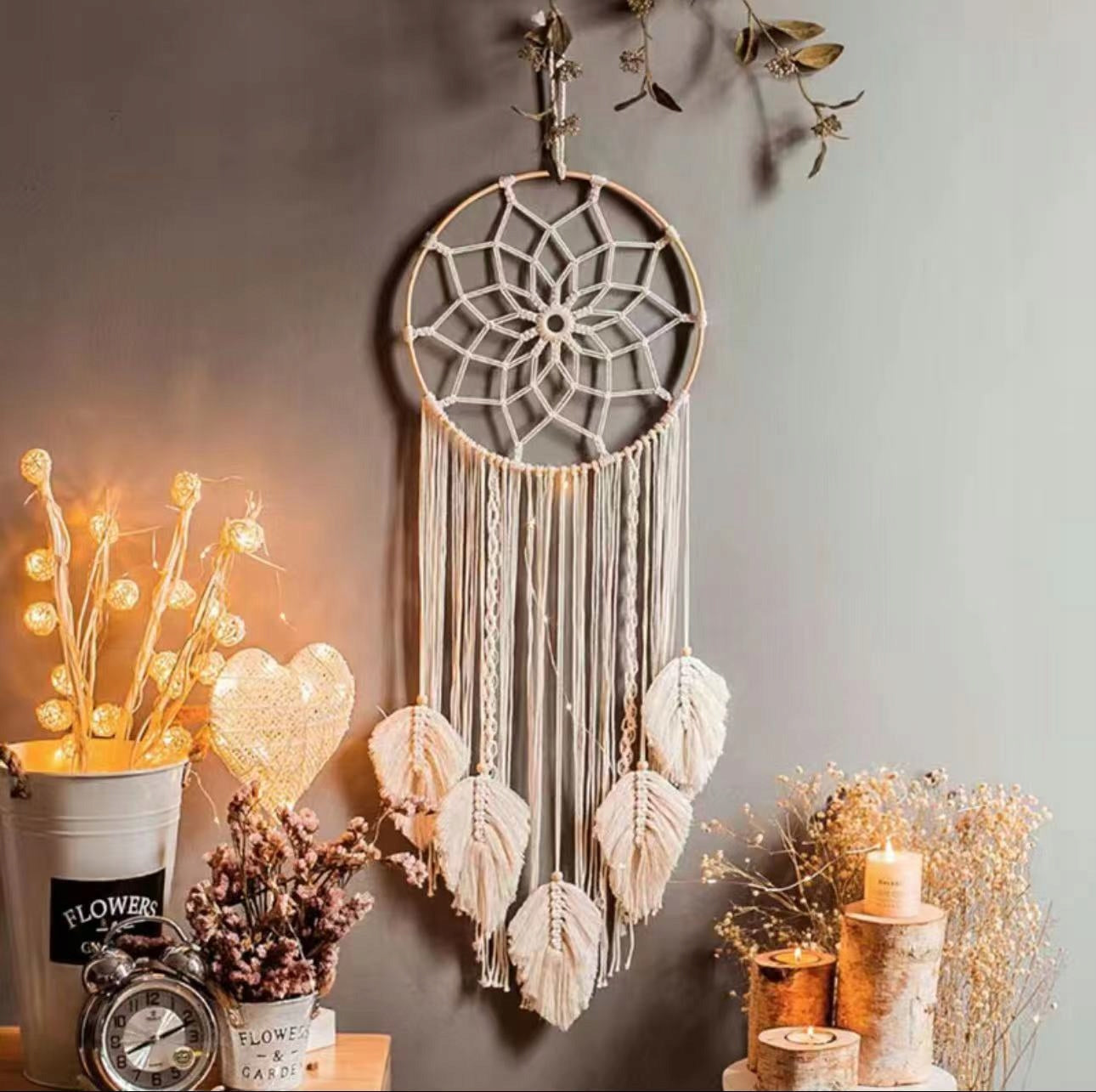 Boho Wall Macrame Dreamcatcher, Decorative Rope Leaves Wall Hanging Packaging status original