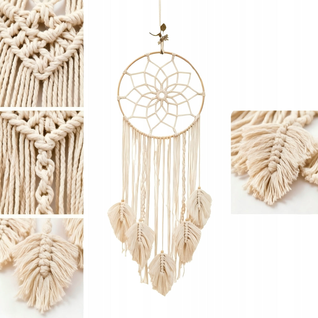 Boho Wall Macrame Dreamcatcher, Decorative Rope Leaves Wall Hanging