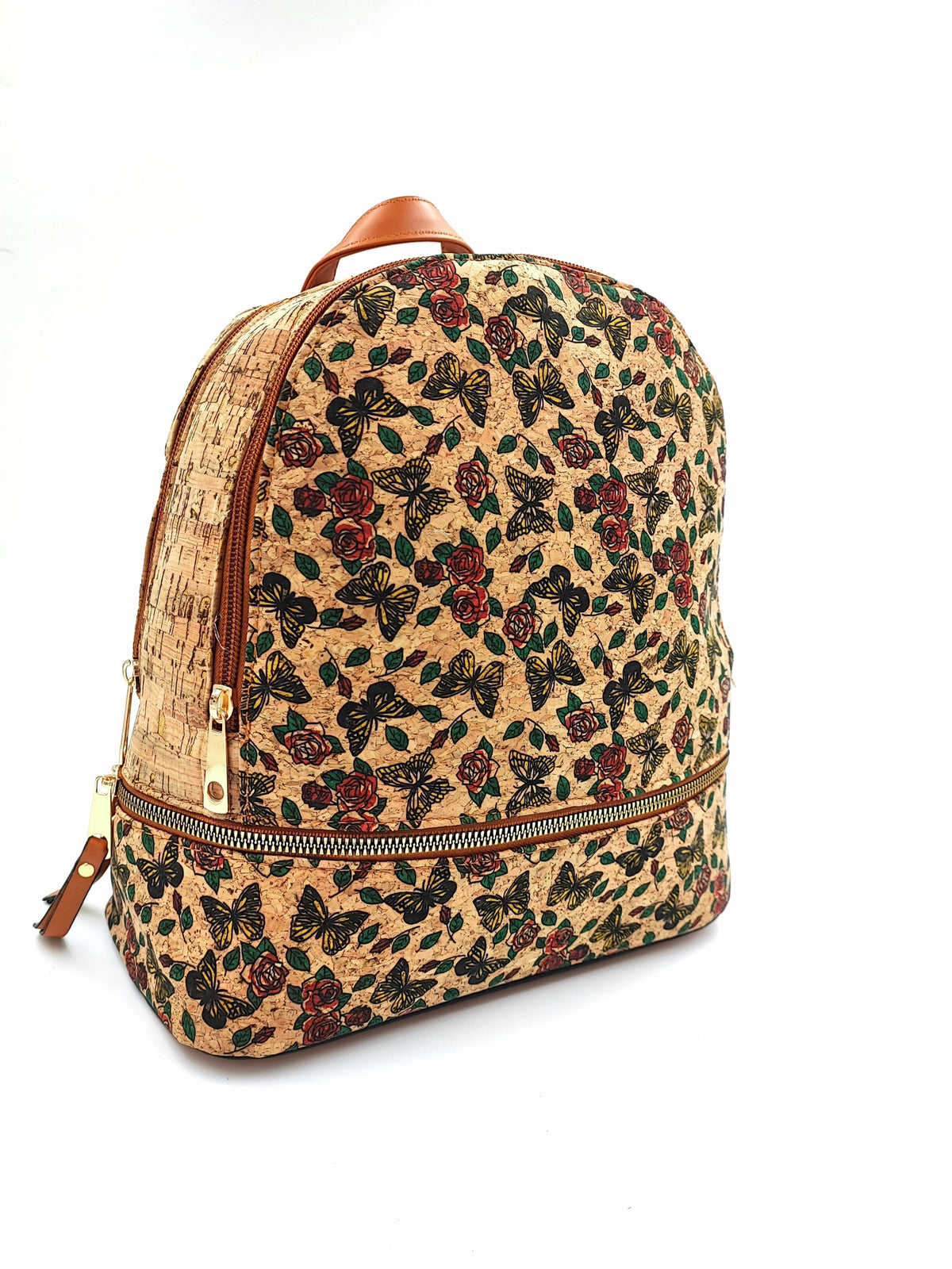 Boho backpack with natural cork and decorative zipper