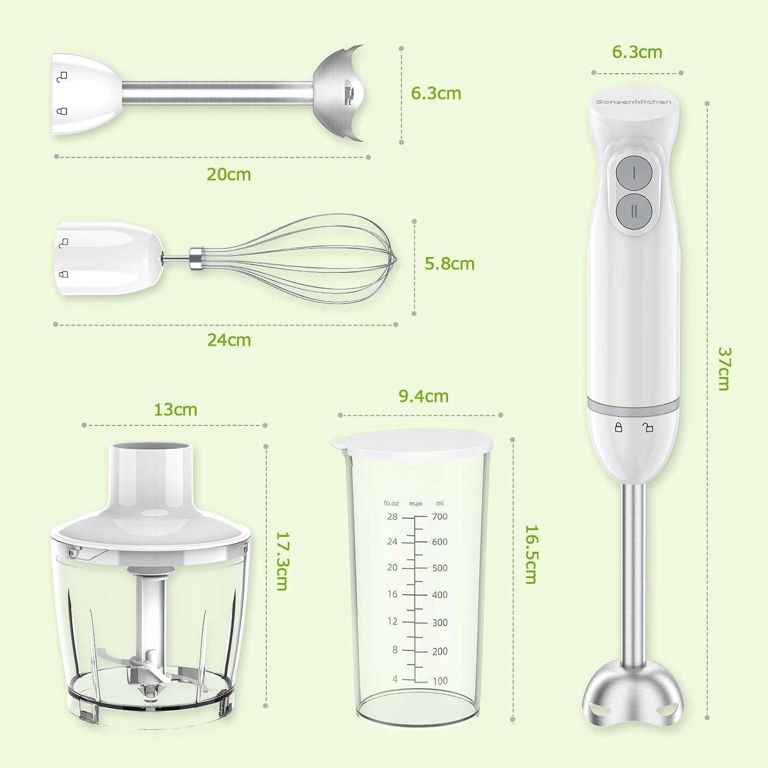 Bonsenkitchen 1000W Stainless Steel Electric Hand Blender 4 IN 1 Manufacturer code 8000001056008