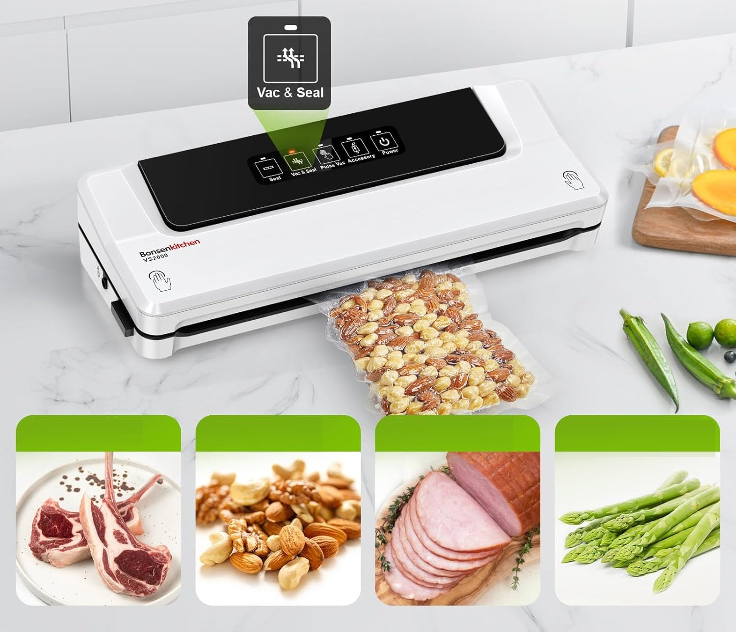 Bonsenkitchen VS2000 vacuum sealer for cooking and food 125W Packaging status original