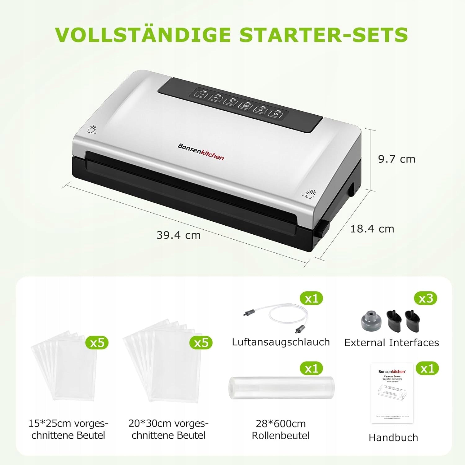 Bonsenkitchen VS3000 vacuum sealer, 5-mode FREEBIE ROLL + SHEETS Brand Bonsenkitchen