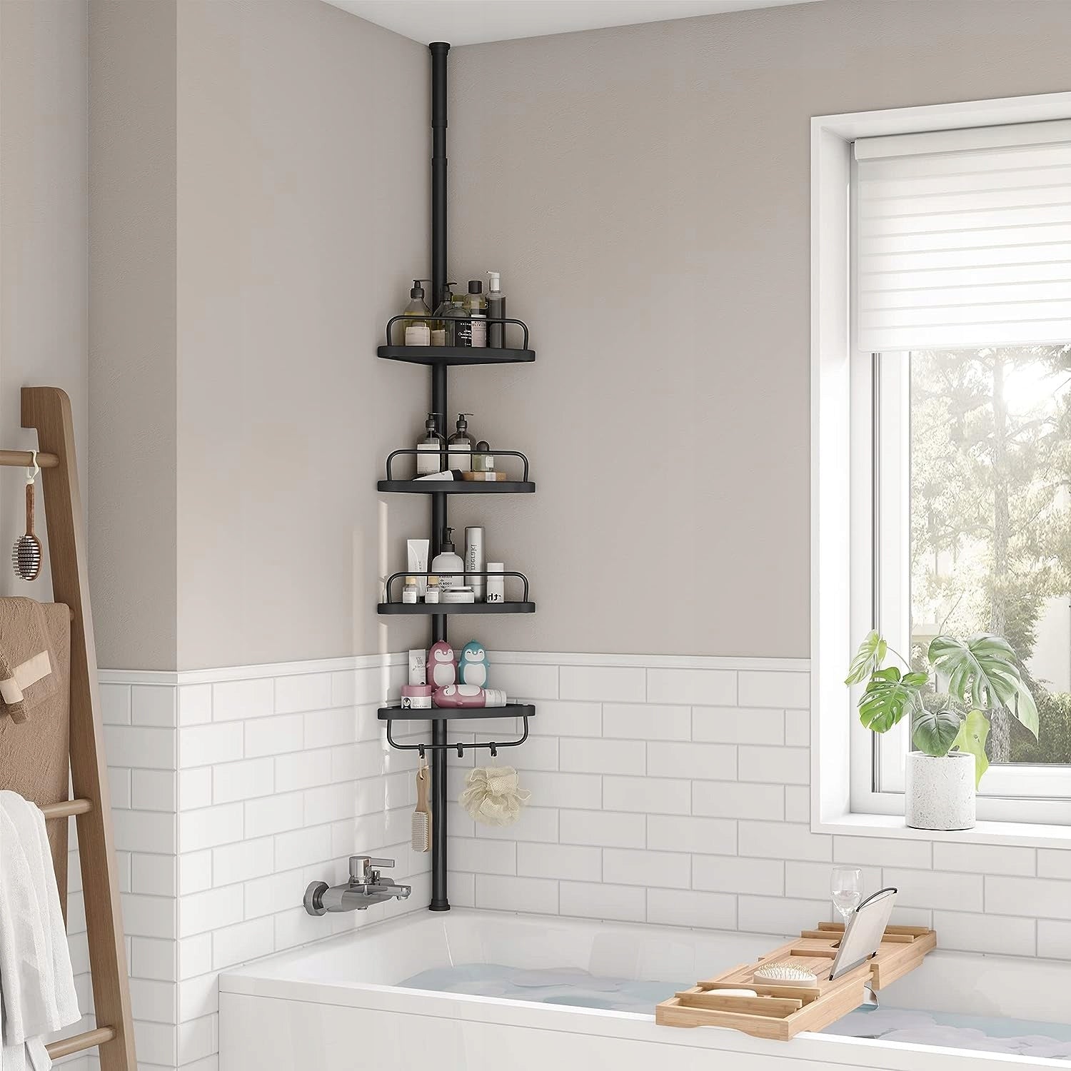 Bookcase Bathroom Shelf Corner Telescopic Modern Four Shelves - Black EAN (GTIN) 5903332012268