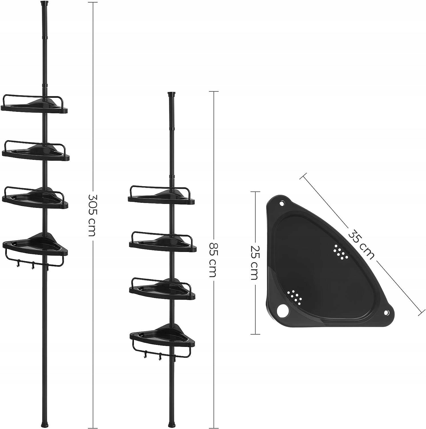 Bookcase Bathroom Shelf Corner Telescopic Modern Four Shelves - Black Manufacturer code 2255