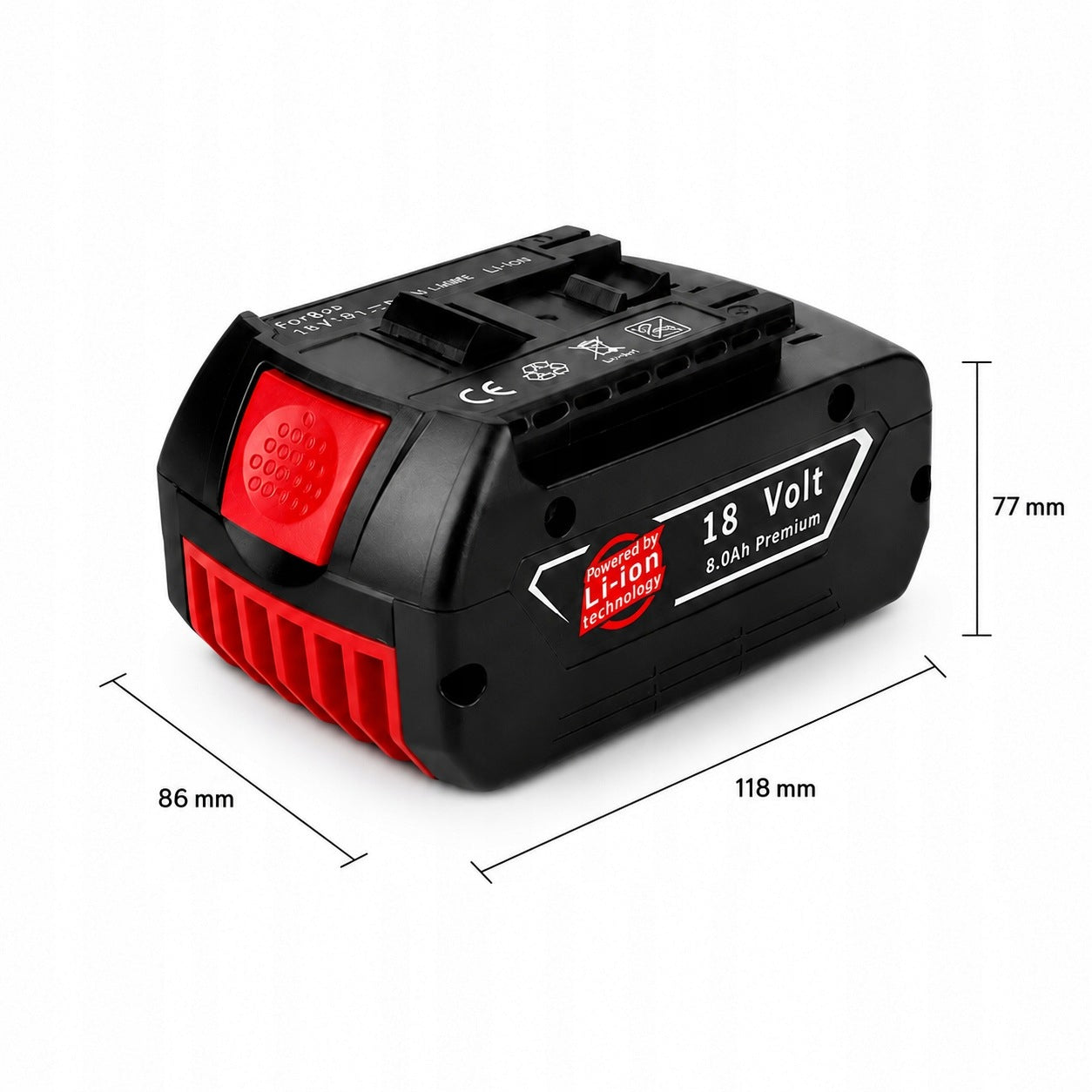 Bosch 18V 8Ah Li-ion Battery Pack 2 Pieces Compatible with GSR GSB Tools Manufacturer code BS-18V-8.0Ah-2