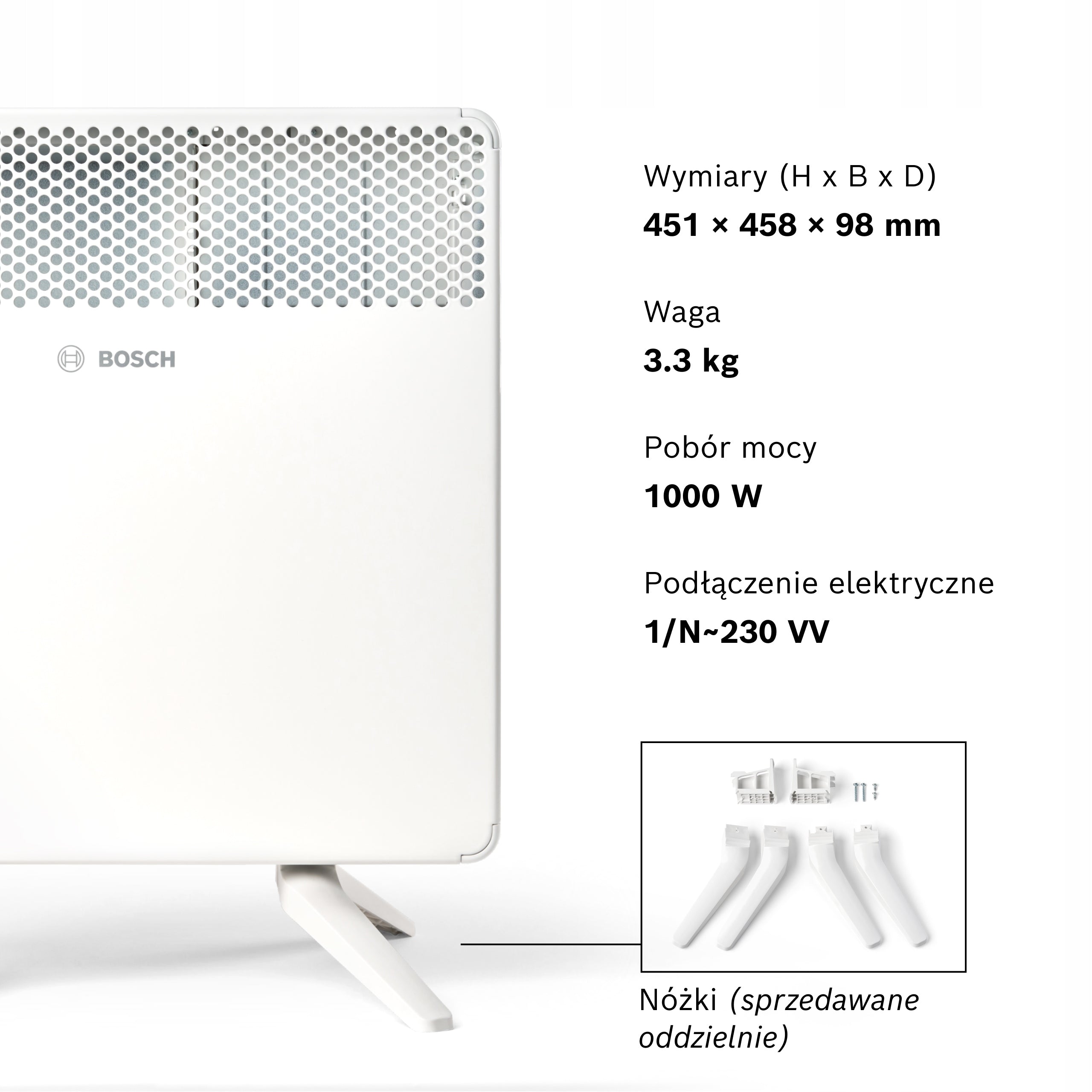 Bosch Heat Convector 4000-10, 1000 W, up to 10 m², LED, Child-friendly Manufacturer code 7738345644