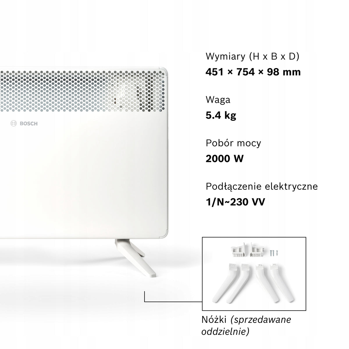 Bosch Heat Convector 4000-20, 2000 W, up to 20 m², LED, Child-friendly