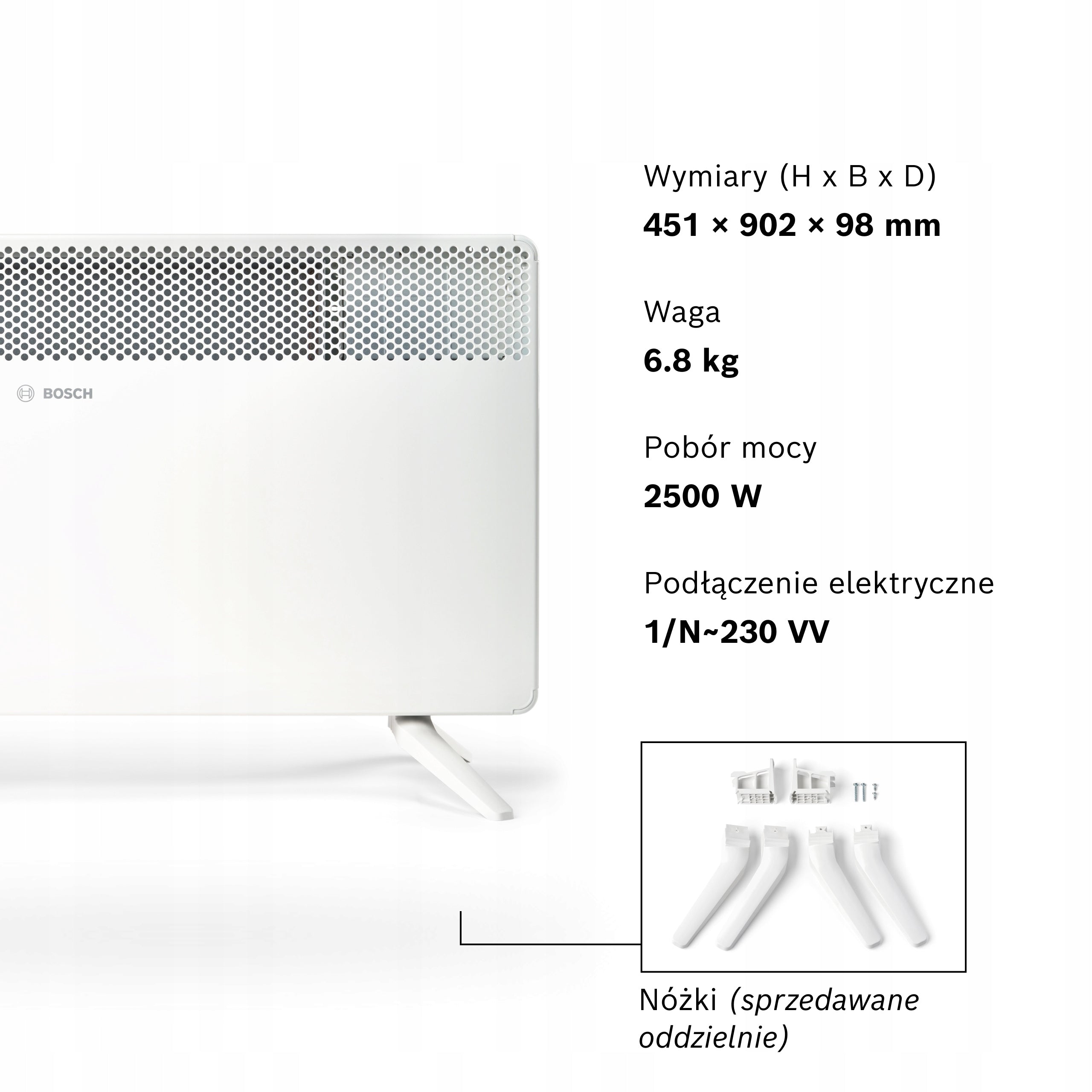 Bosch Heat Convector 4000-25, 2500 W, up to 25 m², LED, Child-friendly Packaging status original