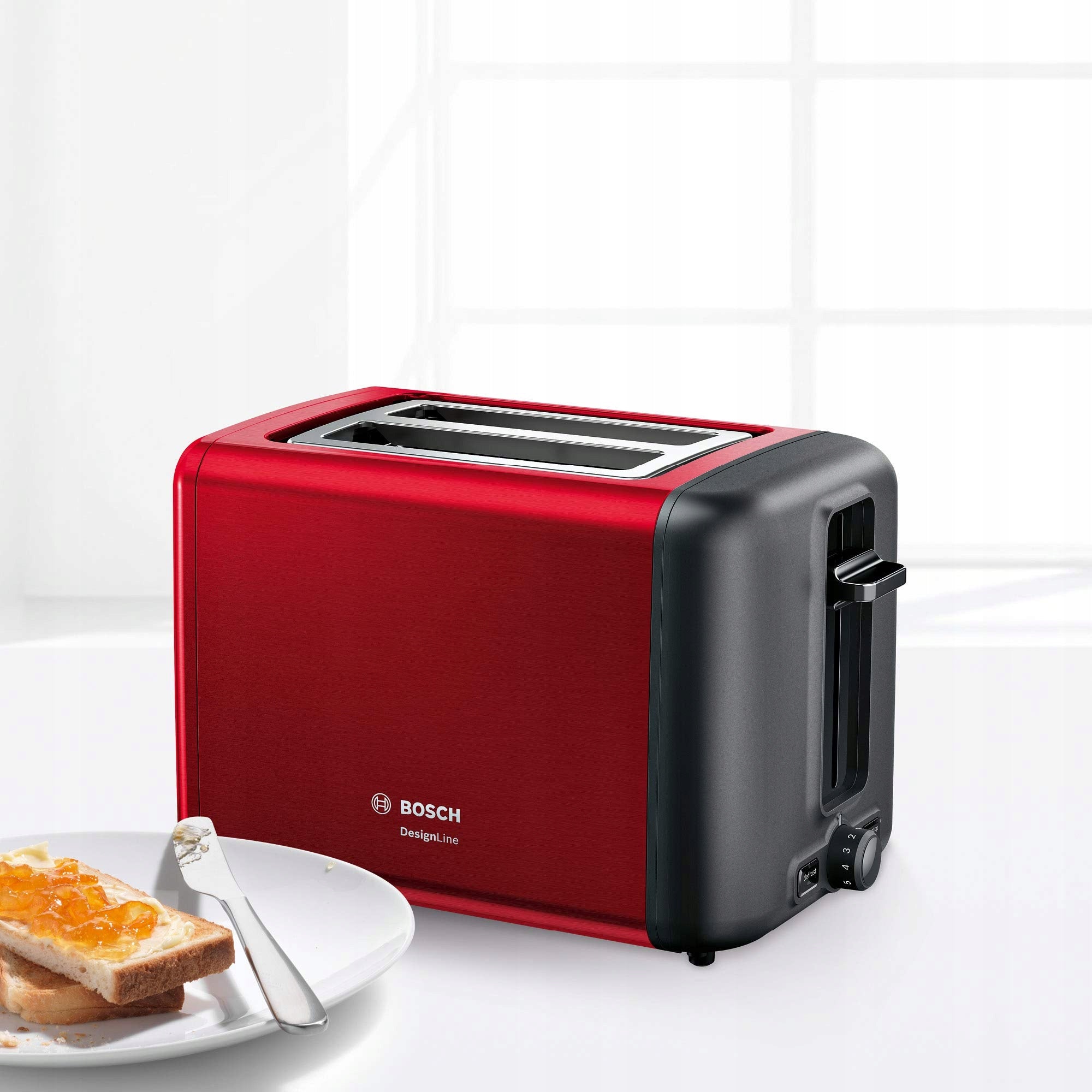 Bosch TAT3P424DE DesignLine Toaster red/black 2-slot Power rating 970 W
