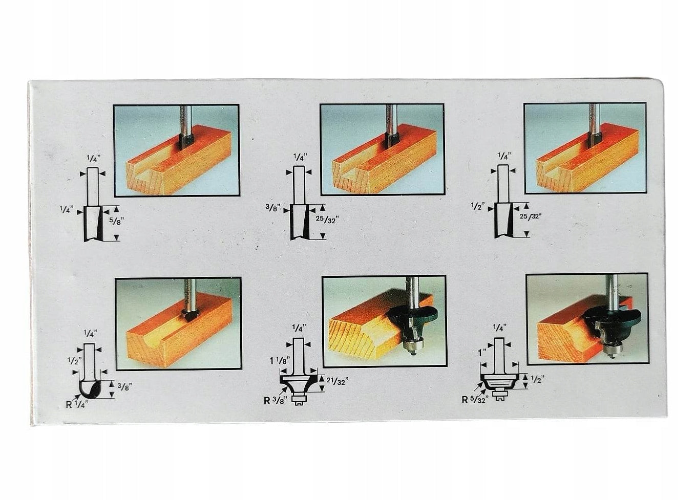 Bosch Wood cutter set shank 1/4'' 6 pcs. Manufacturer code 2607018847