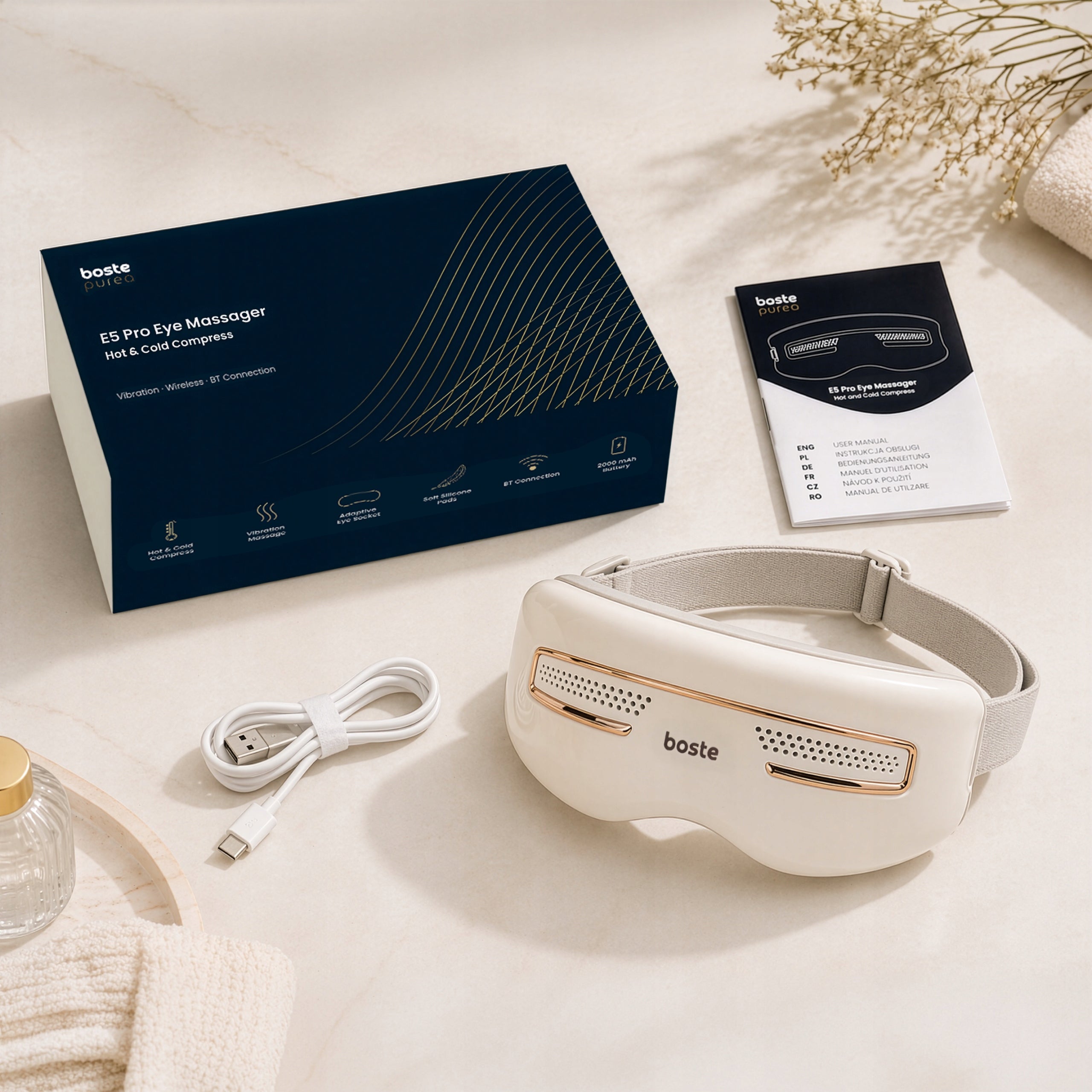 Boste E5 eye massager with heating and cold compress function + BT vibration Medical device no