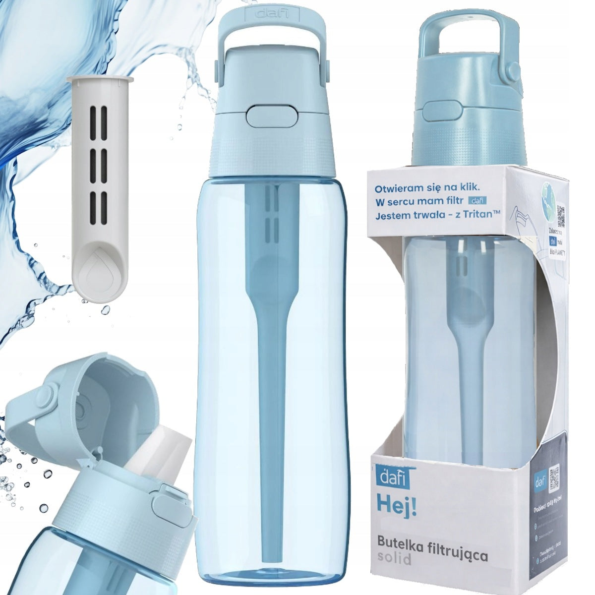 Bottle Dafi Solid coloured + filter cartridge Blue DODA Dove Blue 0,7l