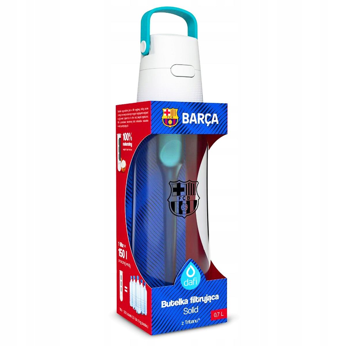 Bottle LEWANDOWSKI Dafi FC Barcelona 0,7l TURQUOISE Brand Dafi