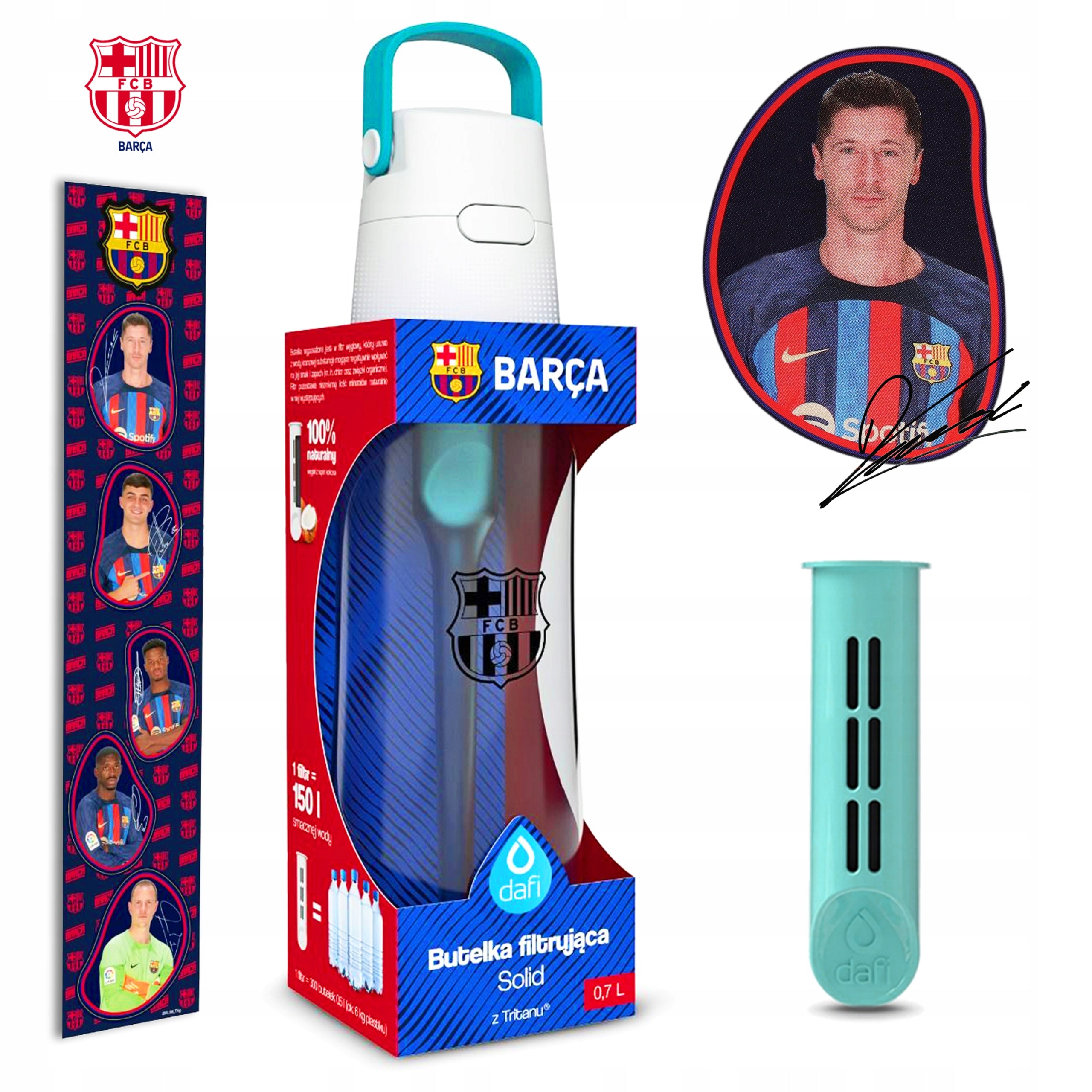 Bottle LEWANDOWSKI Dafi FC Barcelona 0,7l TURQUOISE