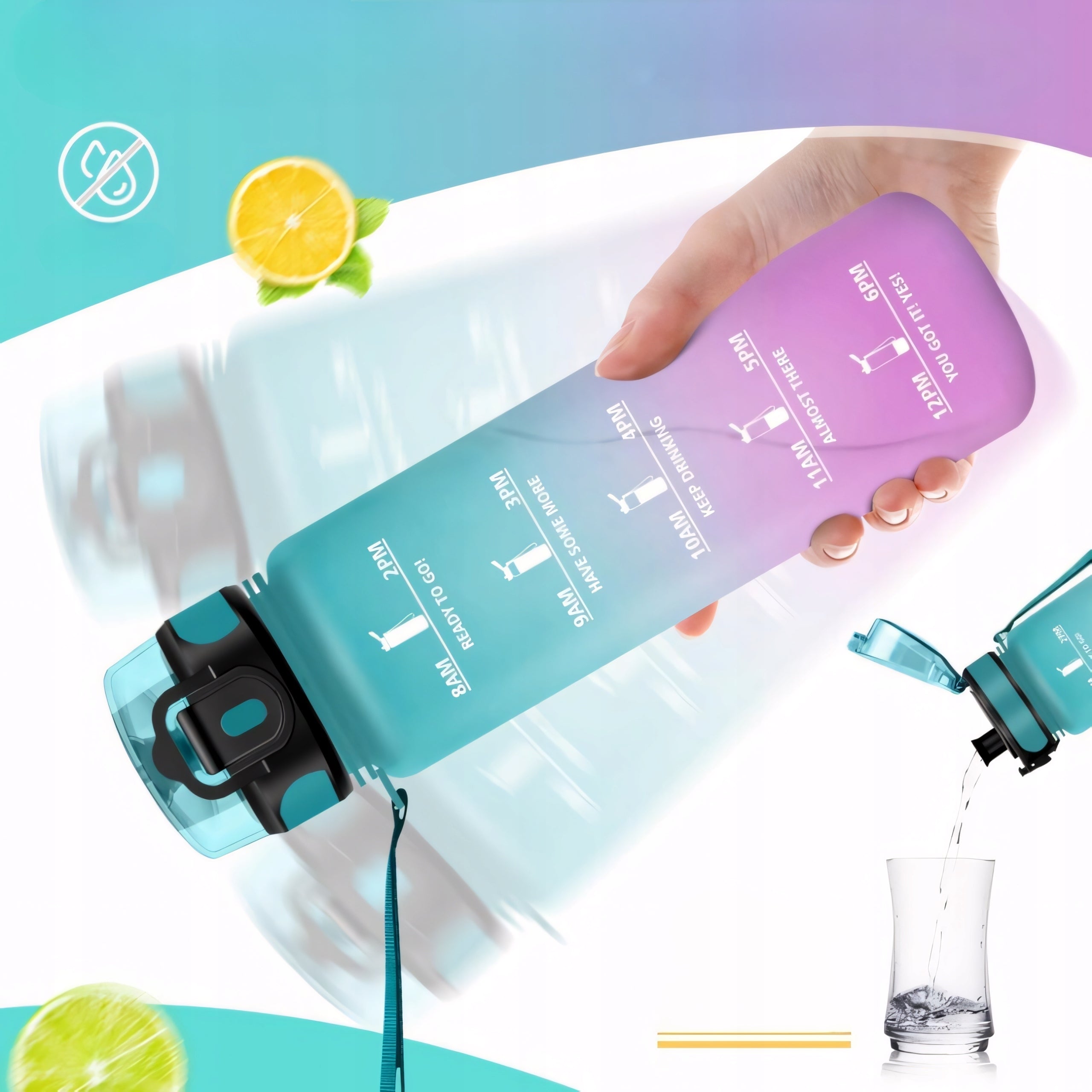 Bottle Water Bottle 1000ml Tritan with Measure Motivational Packaging status original