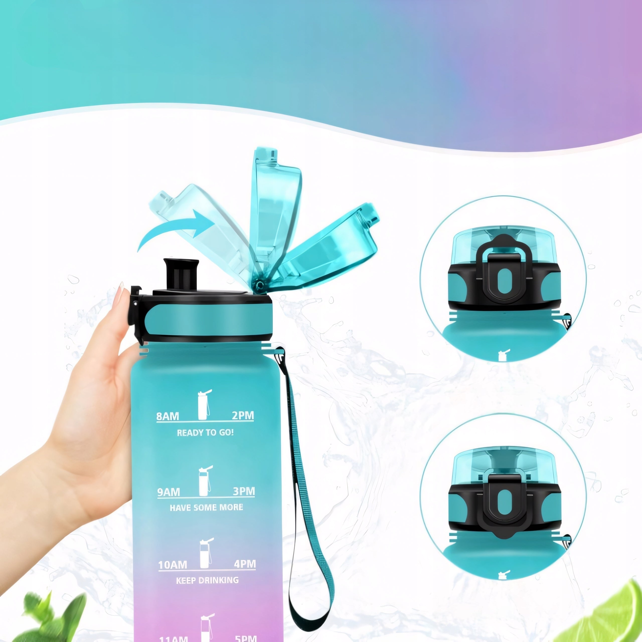 Bottle Water Bottle 1000ml Tritan with Measure Motivational Volume 1000 ml
