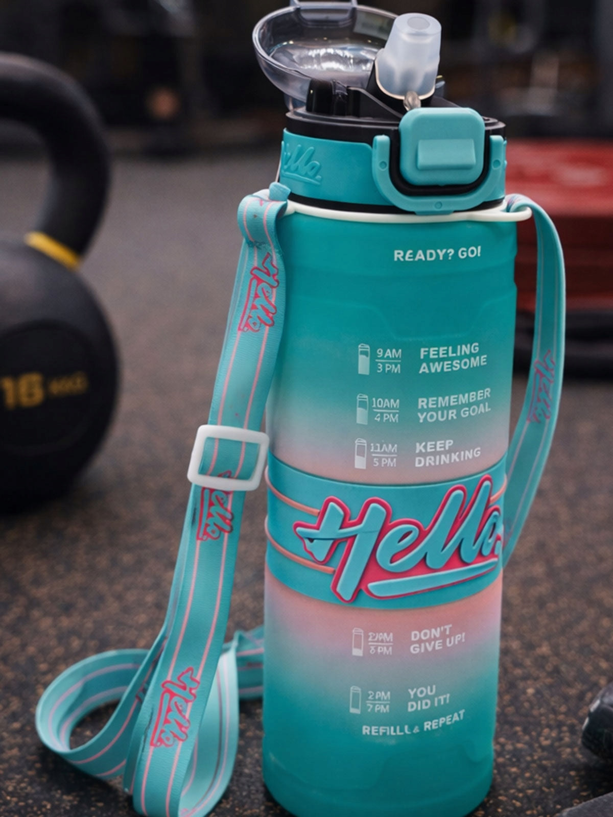 Bottle Water Bottle 1L Straw Measure Lock Lid Holder Green Volume 1000 ml