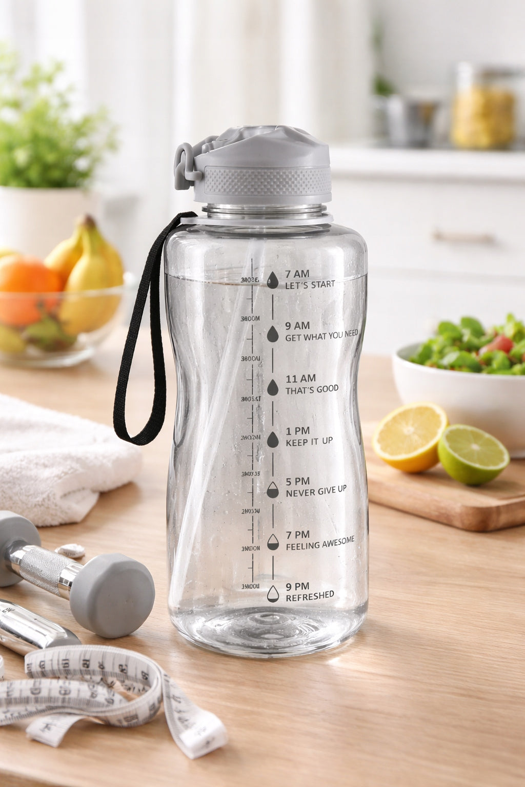 Bottle Water Bottle 2L CRIVIT Grey With Straw Mouthpiece BPA FREE with Measure Brand Crivit