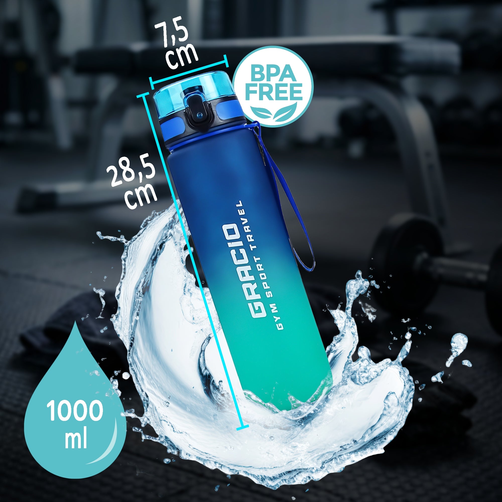 Bottle Water Bottle Tritan 1000 Tight Sport Gym BPA FREE GRACIO Packaging status original