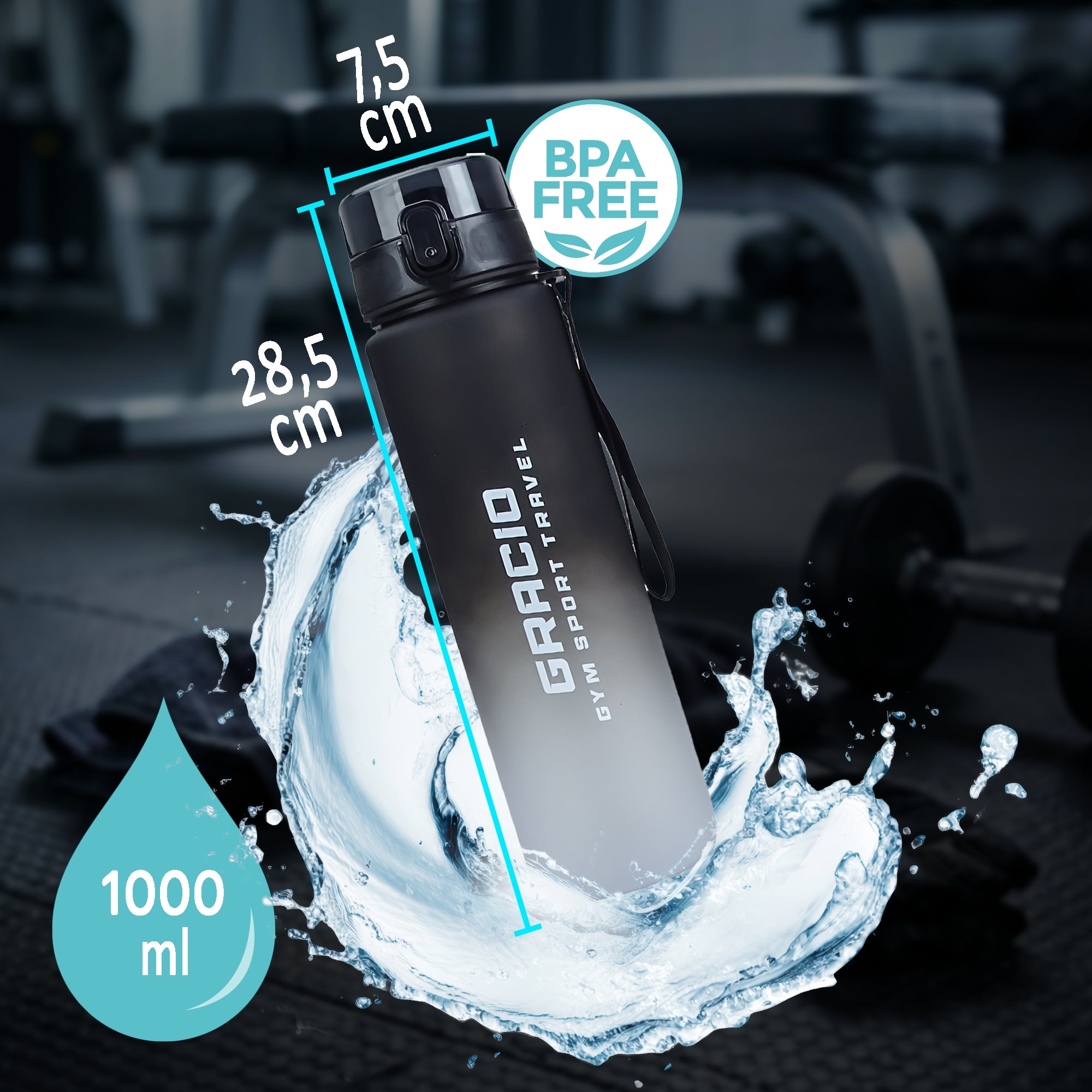 Bottle Water Bottle Tritan 1L Leakproof Sports Gym BPA Free GRACIO Manufacturer code Wysokiej Jakości Bidon Butelka na Wodę 1L