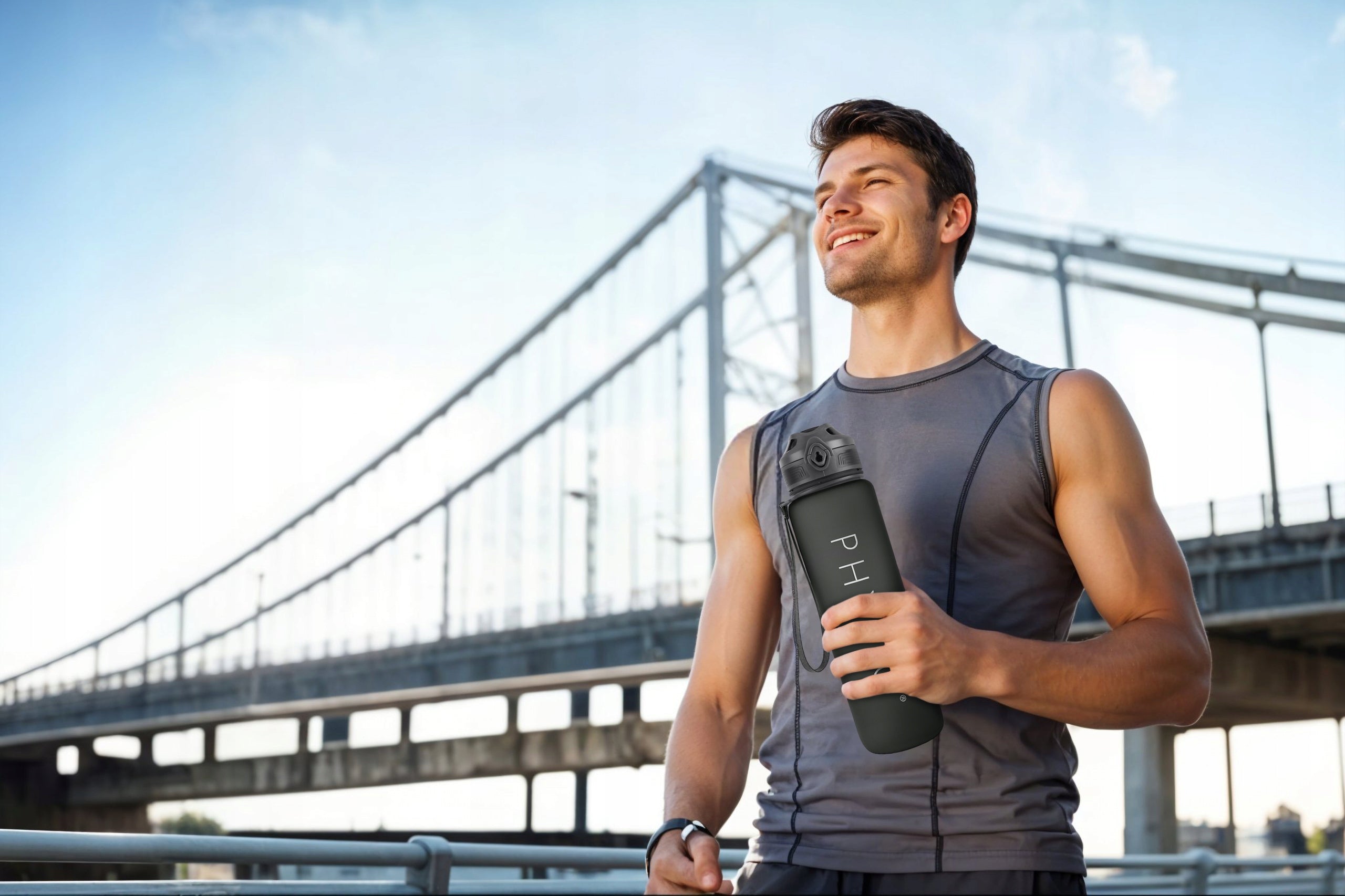 Bottle Water Bottle Tritan Airtight Sports Scoop 1000ml BPA Free GREY Packaging status original