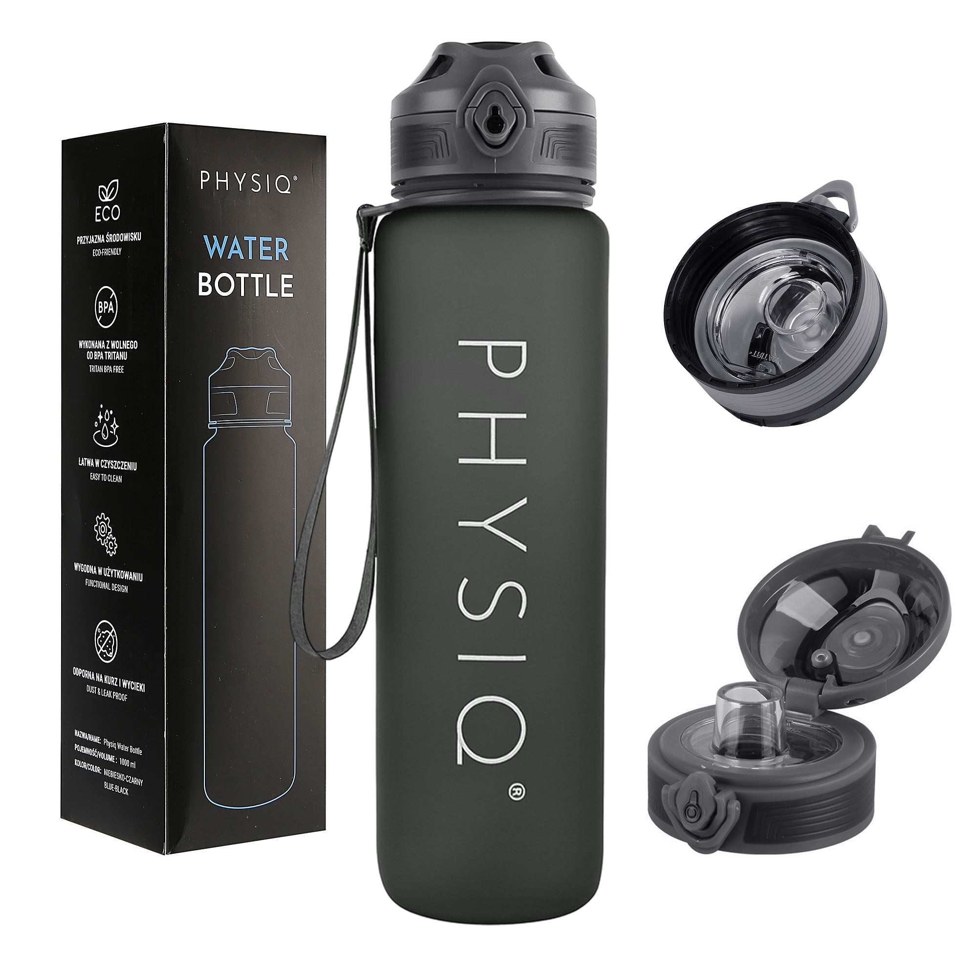 Bottle Water Bottle Tritan Airtight Sports Scoop 1000ml BPA Free GREY