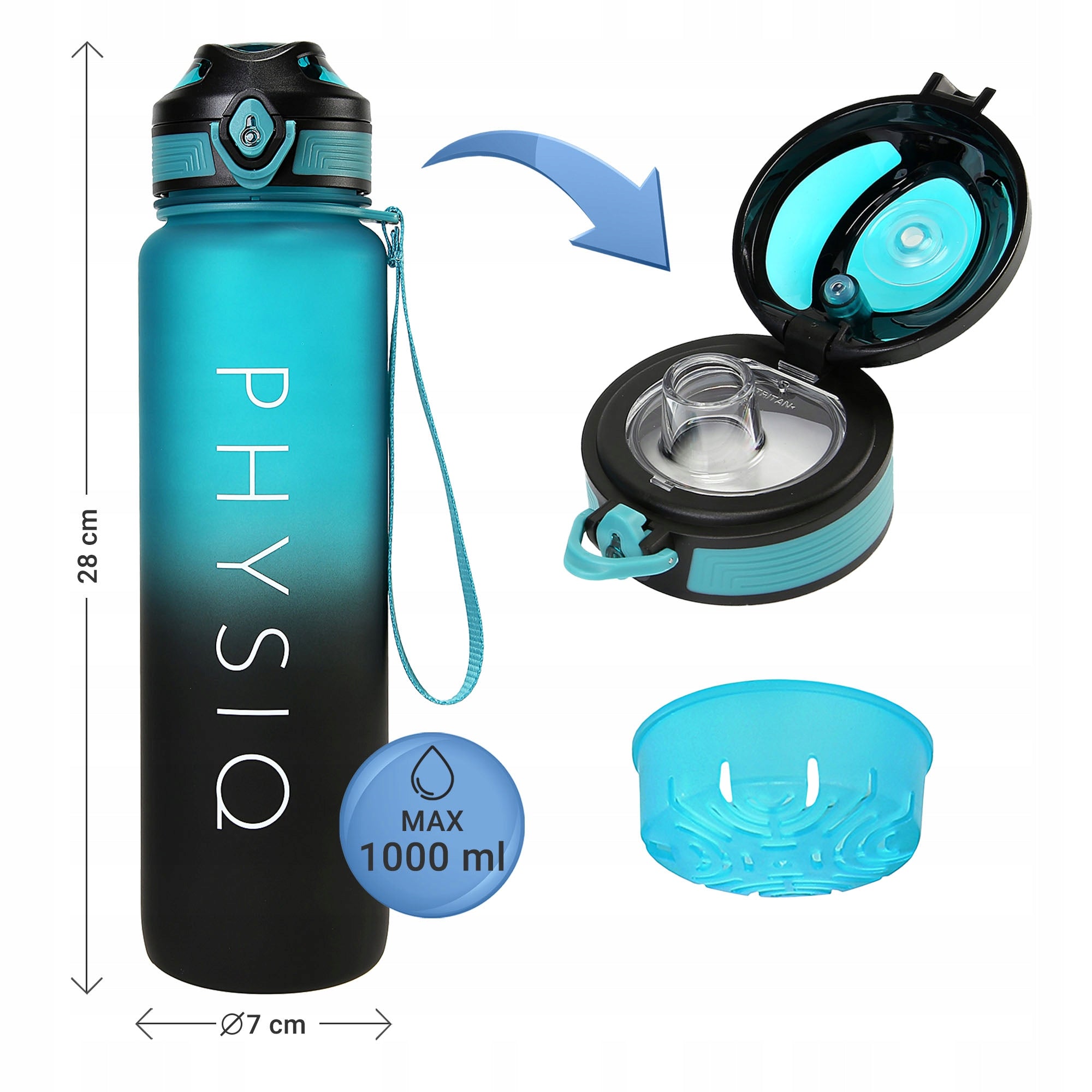 Bottle Water Bottle Tritan Airtight With Sports Measure 1000ml BPA Free Packaging status original