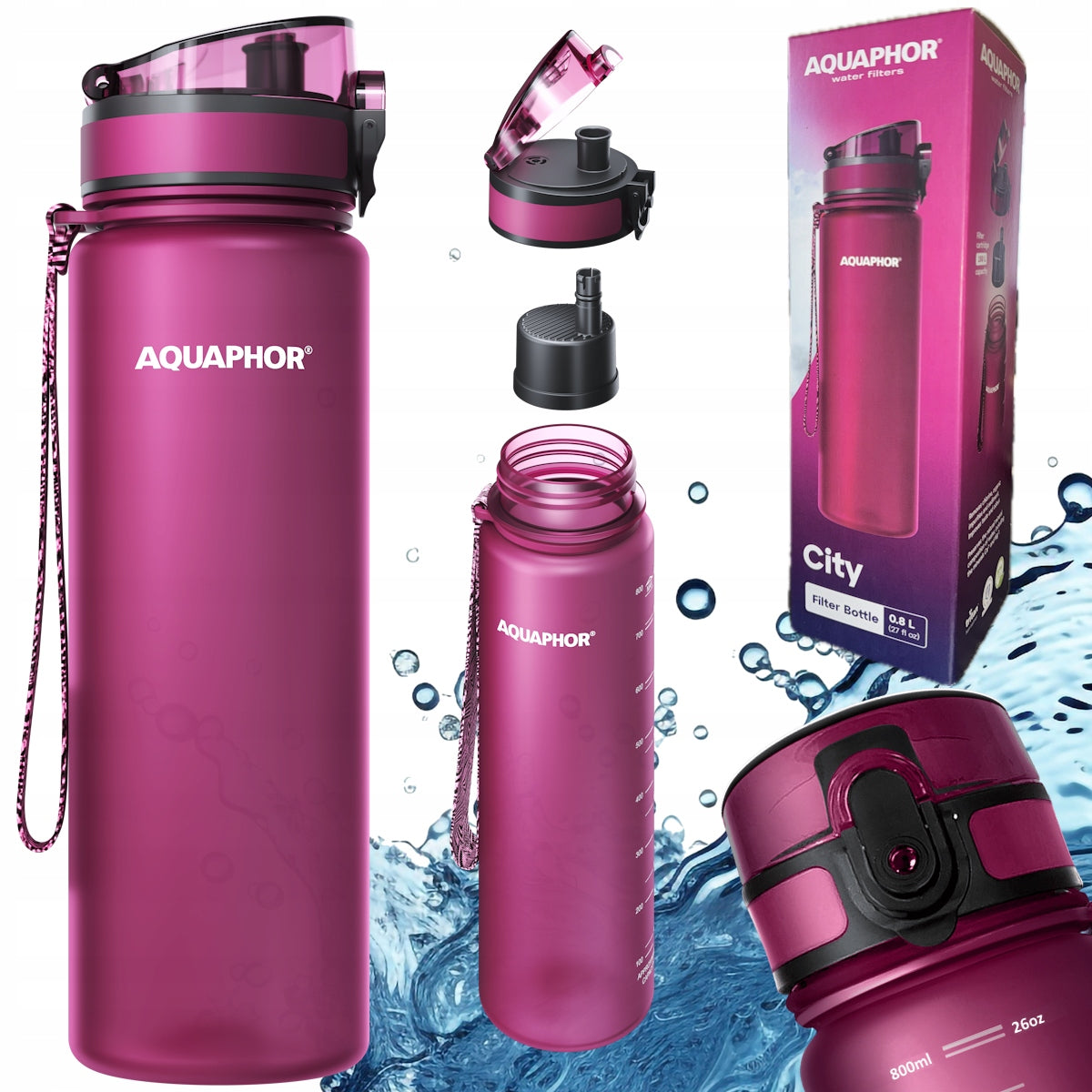 Bottle Water Filter Bottle AQUAPHOR CITY 800 ml Burgundy