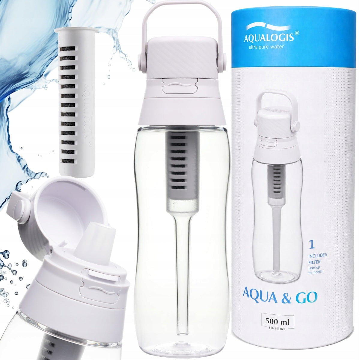 Bottle Water Filter Bottle with Cartridge Carbon Filter Aqua & Go 500 ml