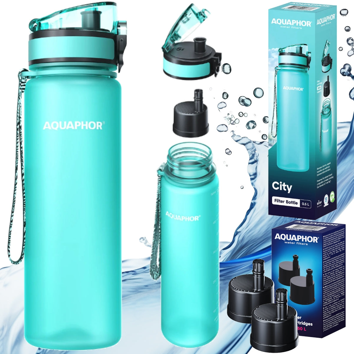 Bottle filter 0,5l mint + 3 filters AQUAPHOR CITY