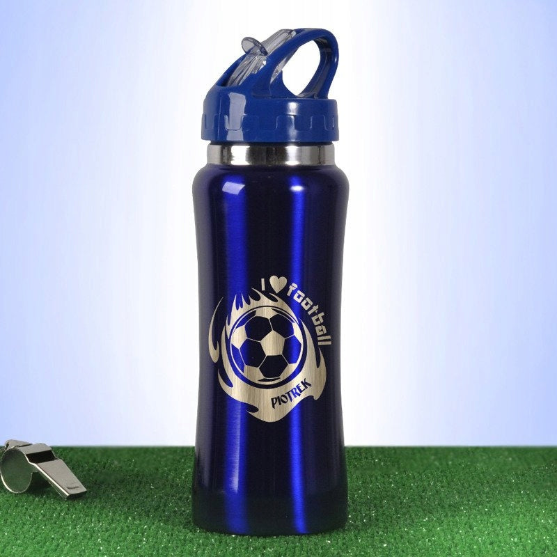Bottle for footballer + any name steel blue WITH ENGRAVING for gift Brand Specially4u