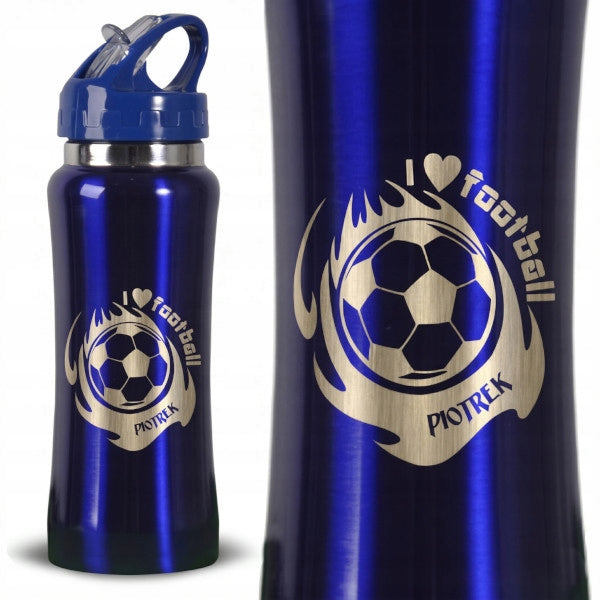 Bottle for footballer + any name steel blue WITH ENGRAVING for gift