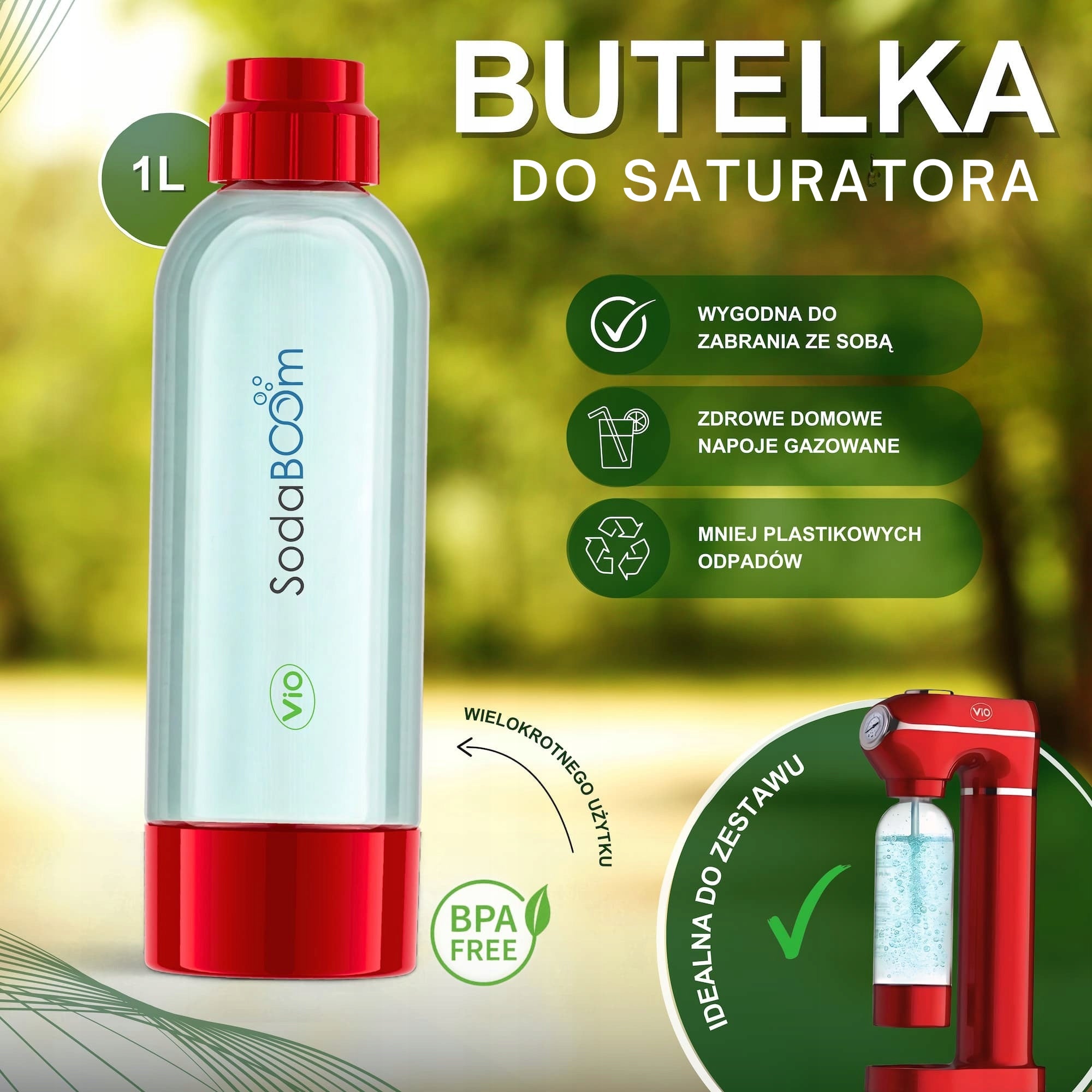 Bottle for saturator ViO SodaBoom SD-7006 red - reusable 1l - red Packaging status original