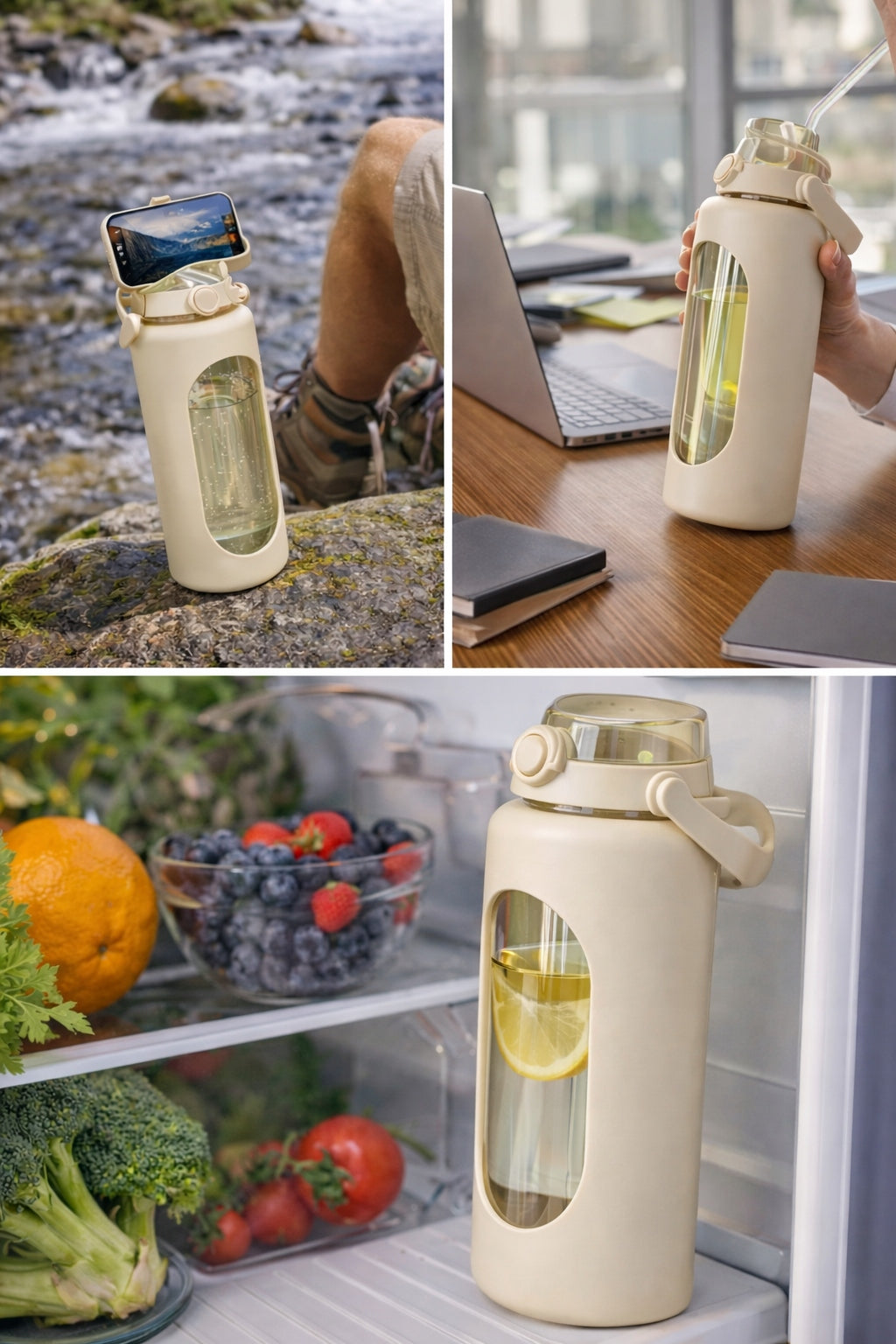 Bottle glass bottle 1.8 l for gym water with phone holder Volume 1800 ml