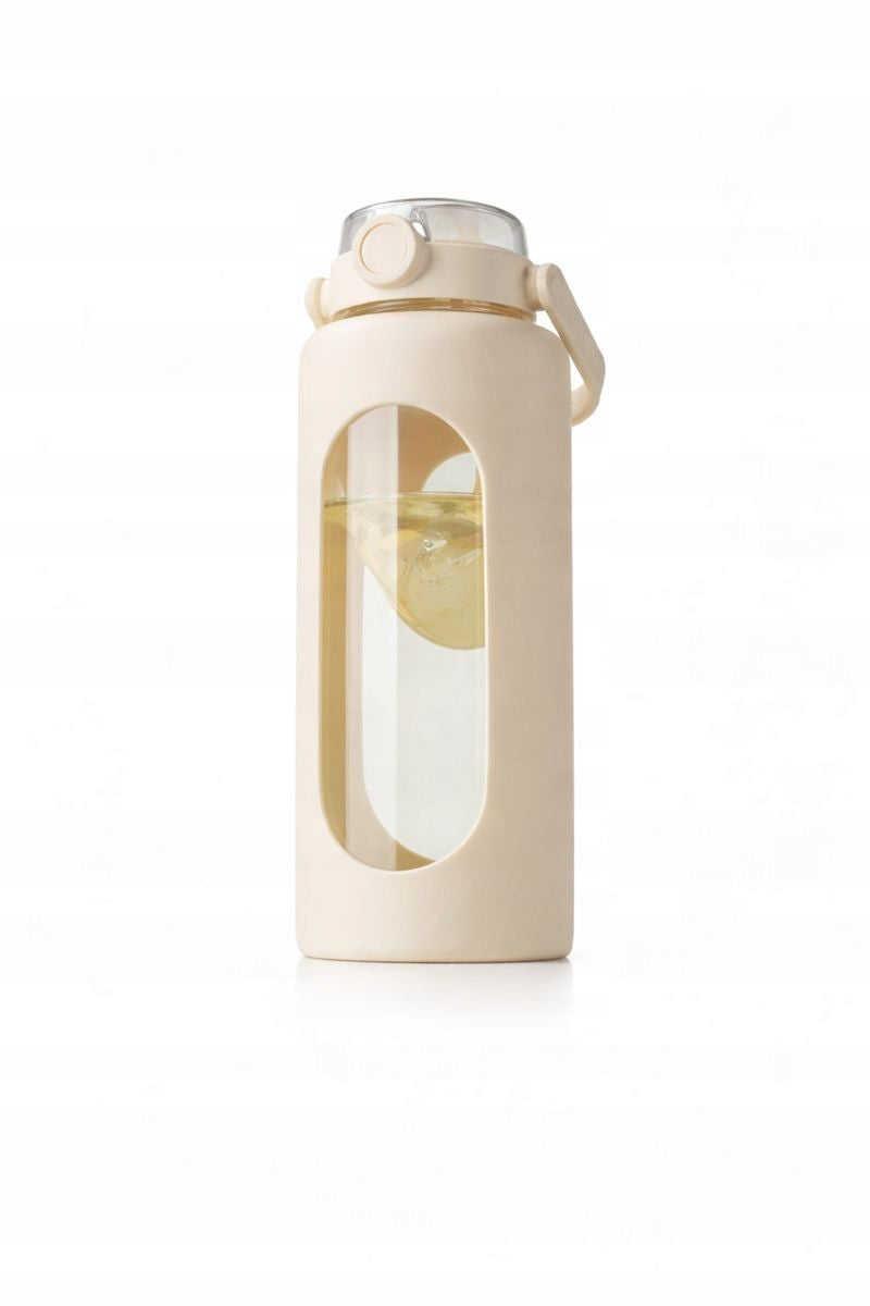 Bottle glass bottle 1.8 l for gym water with phone holder