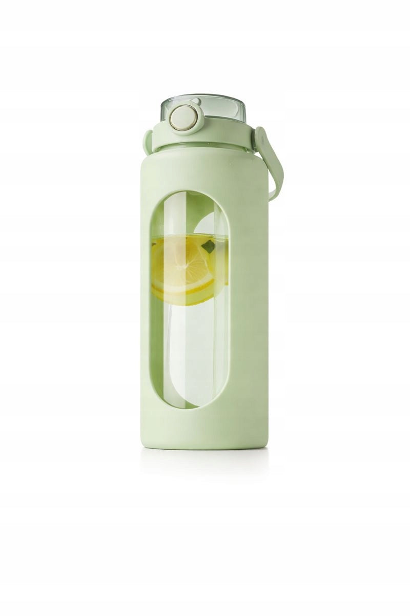 Bottle glass bottle 1.8 l for gym water with phone holder