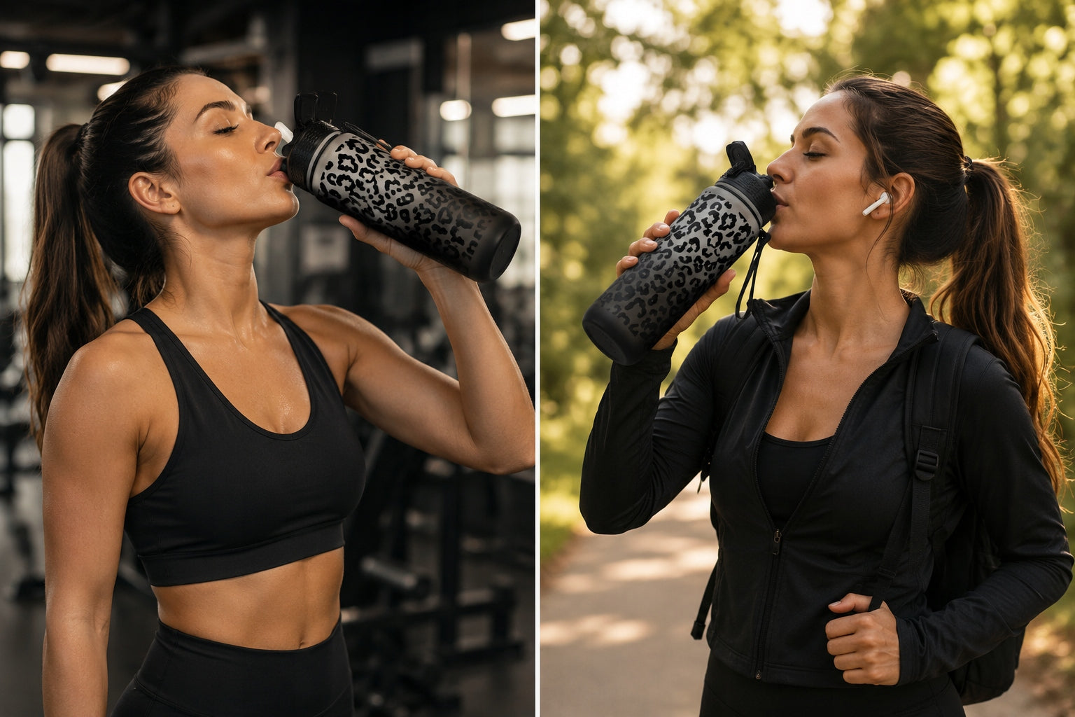 Bottle with mouthpiece for motivational water Ombre 1l Black with gray Model BD43