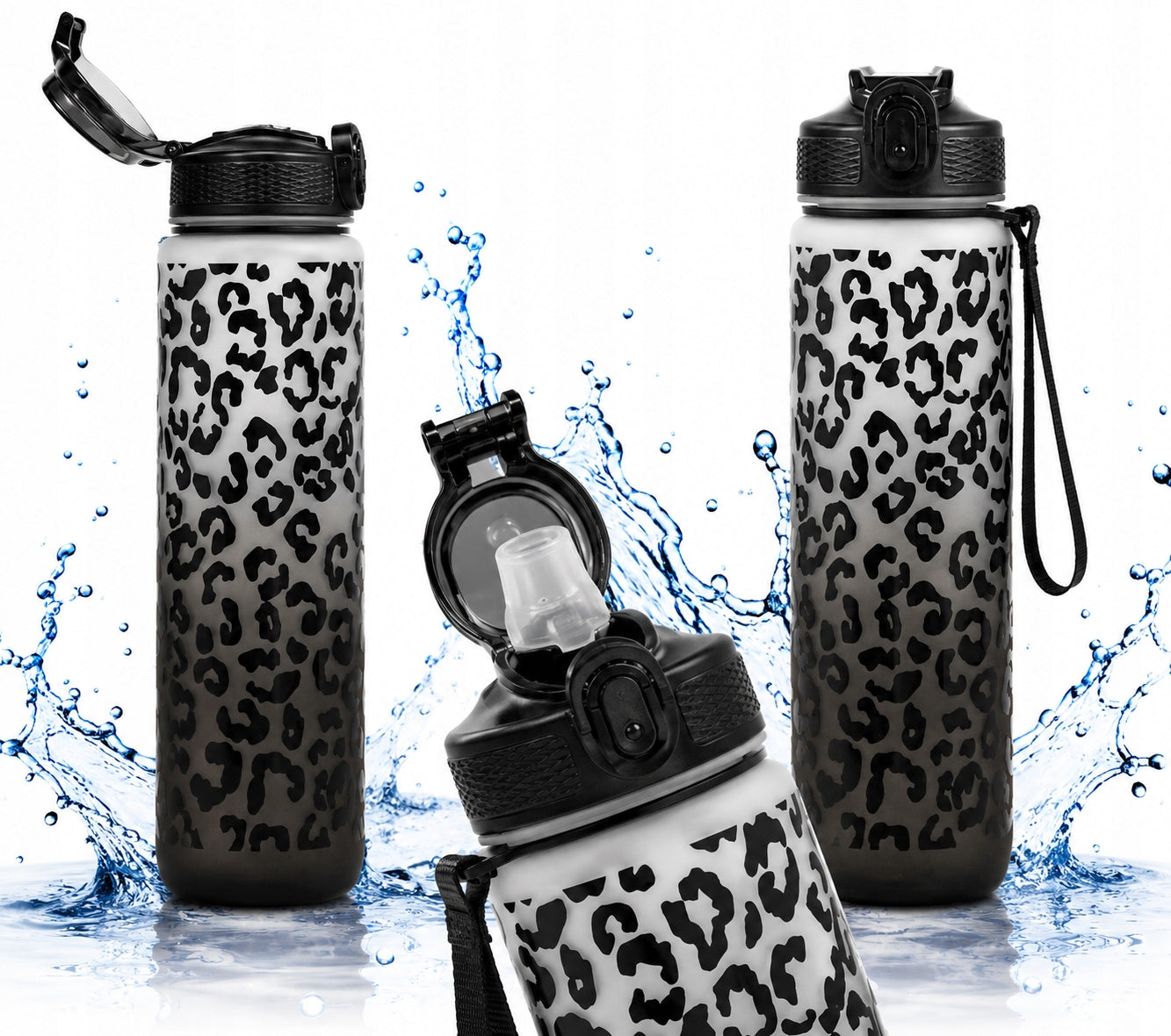 Bottle with mouthpiece for motivational water Ombre 1l Black with gray