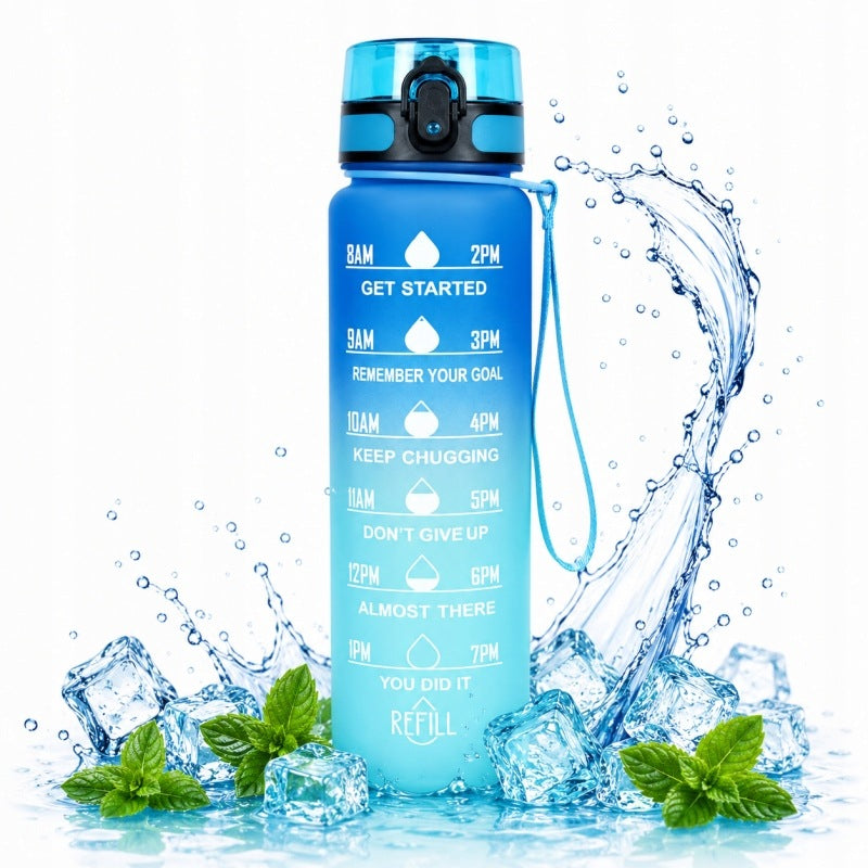 Bottle with mouthpiece for motivational water Ombre 1l Turquoise