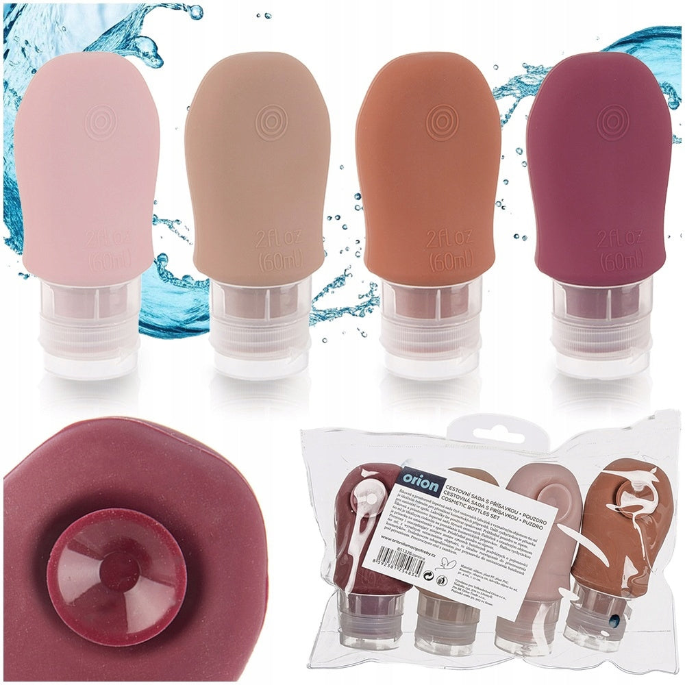 Bottles travel containers for cosmetics with suction cups in silicone case