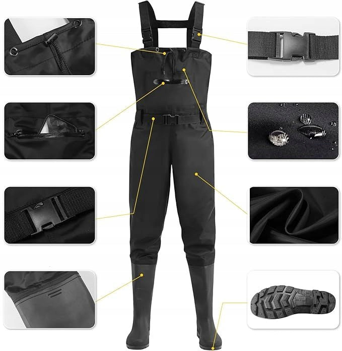Bottoms Waterers Black Fishing Adjustable POCKET WATERPROOF size.46 Manufacturer code Spodniobuty WODERY ROZMIAR 46