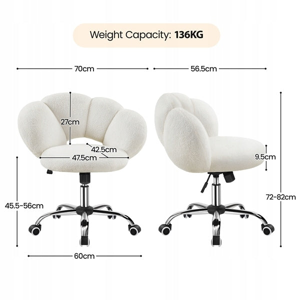 Bouclé Upholstered Office Chair with Height Adjustment and Backrest, White Manufacturer code Y0012846