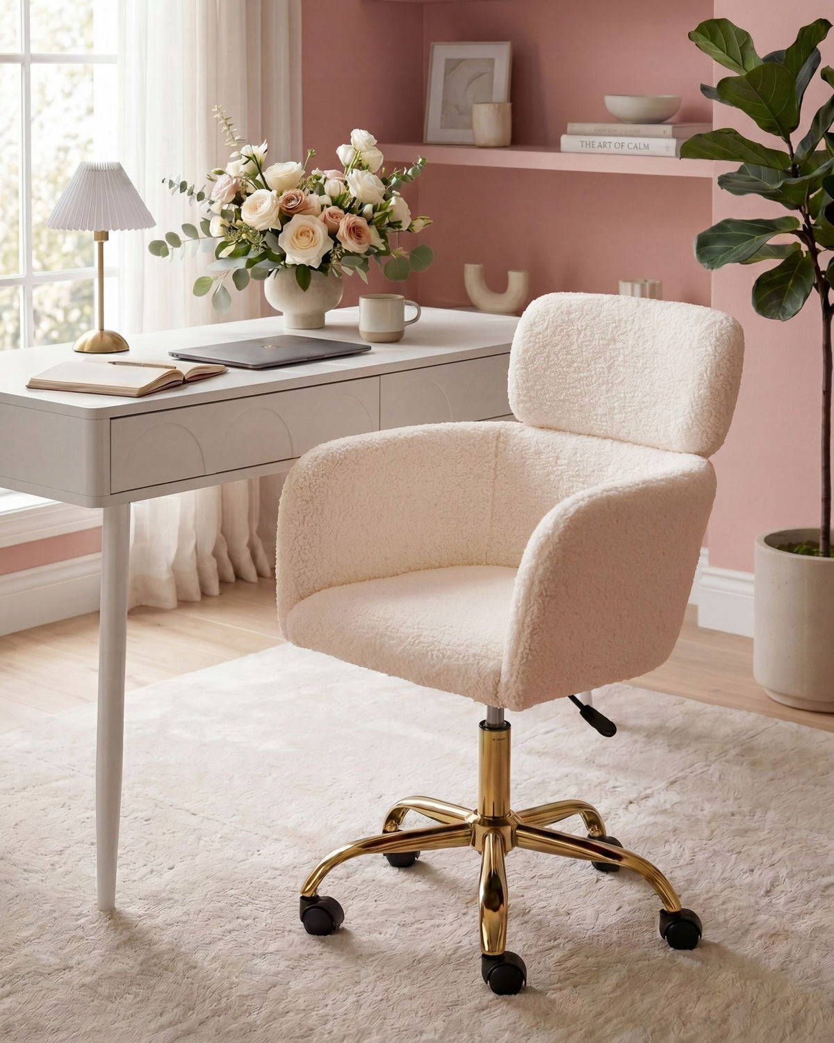 Boucle swivel office chair light beige Packaging status original