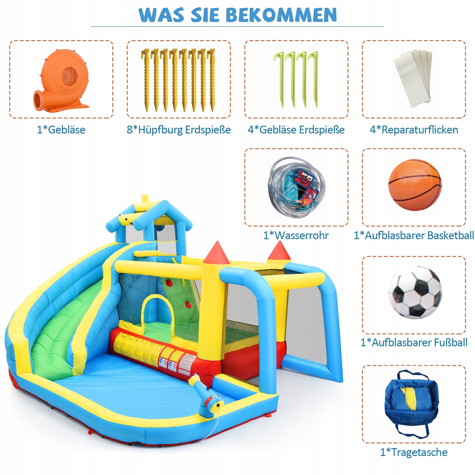 Bouncy castle Kids Water Park Trampoline blower HUGE PLAYGROUND 5-in-1 gift Dominant material synthetic material