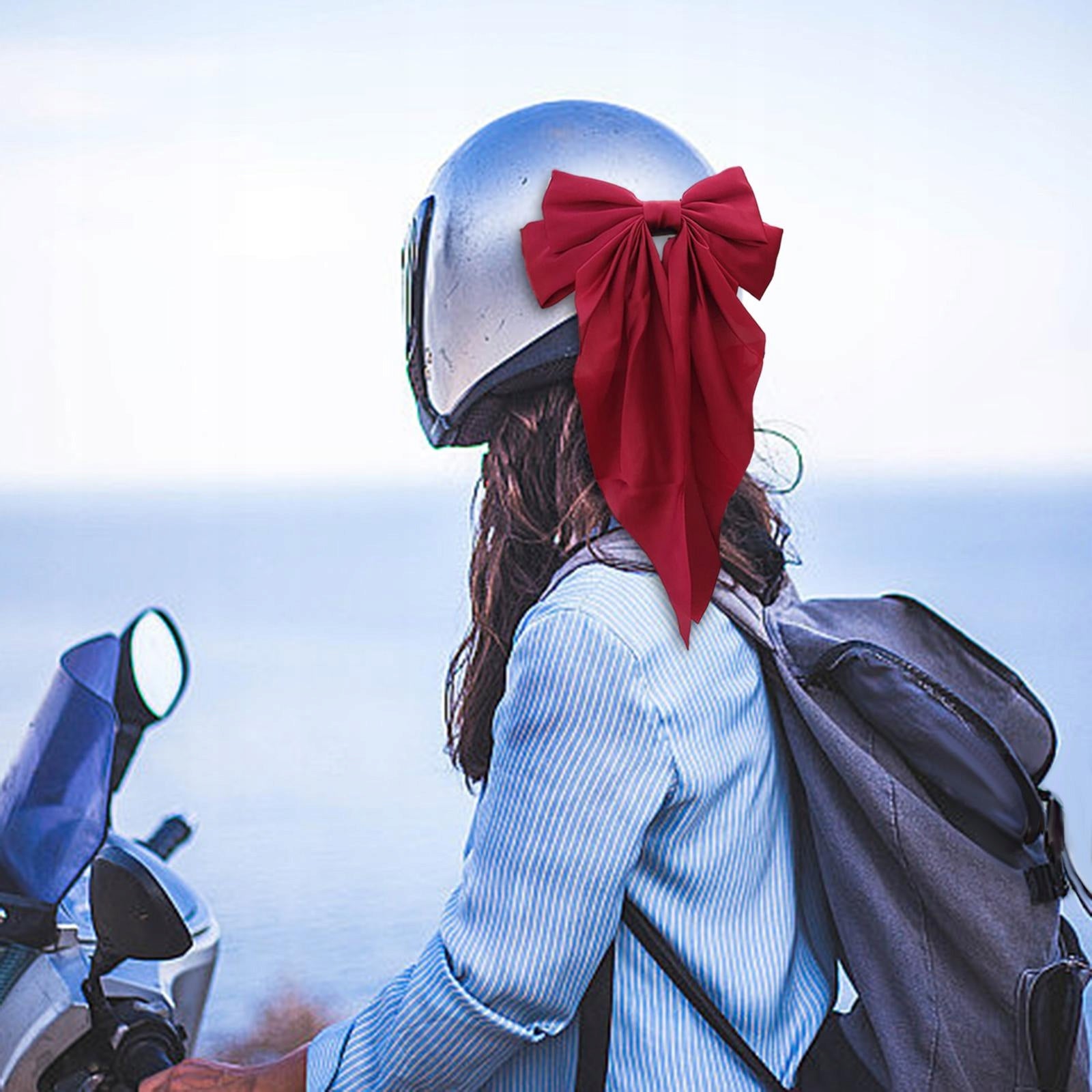 Bowknot Helmet Decor Removable Reusable Cute Large Bow Helmet Red