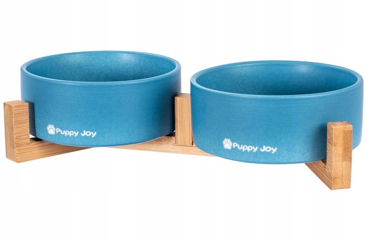 Bowl PJ080 blue double ceramic on cat dog stand