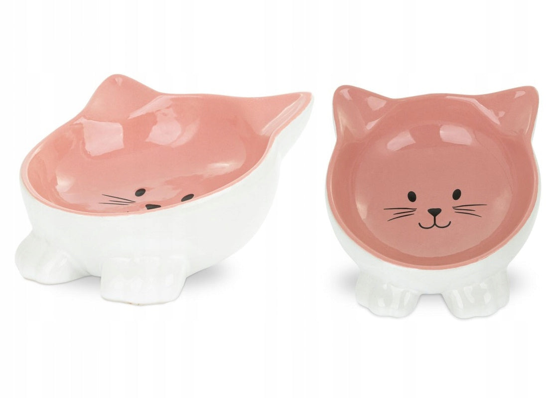 Bowl, for cat, pink, on legs, cat shape, ceramic, 11,5cm