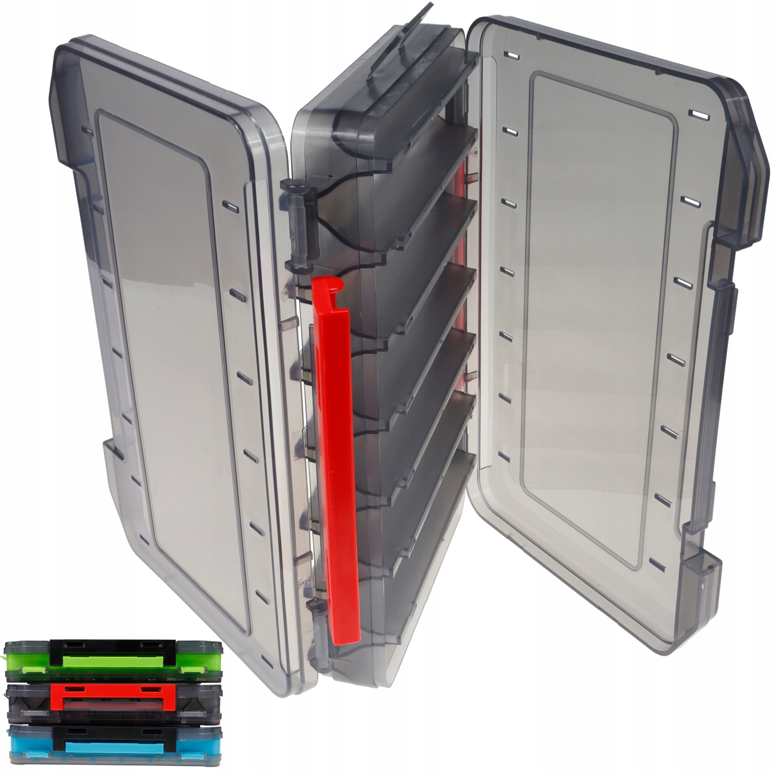 Box 20x14x3,5 cm bait organizer wobblers roosters rubber sheet Color silver